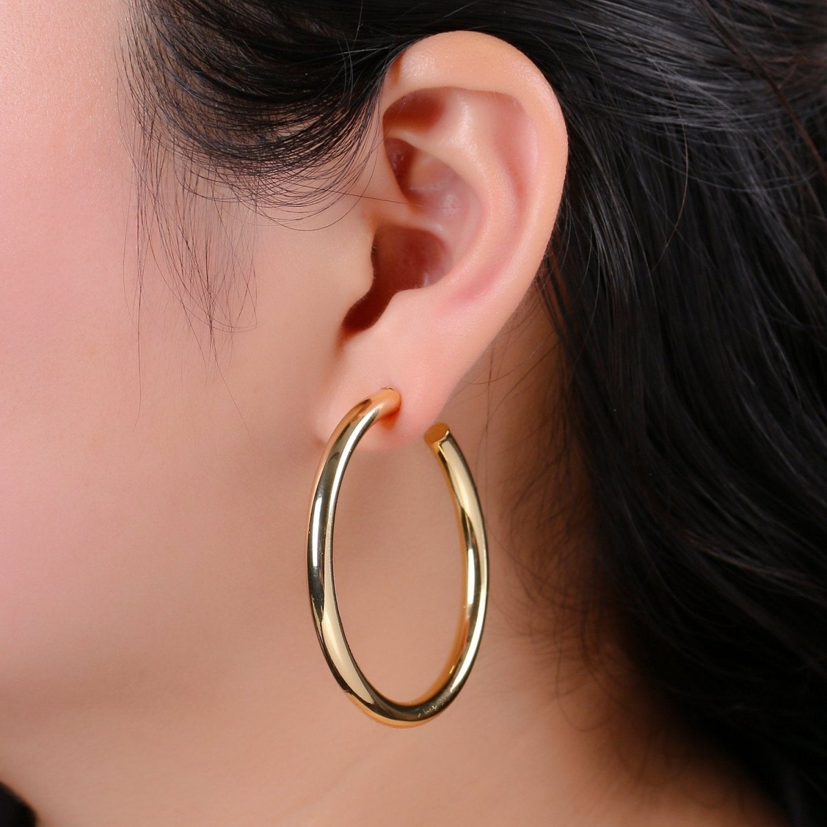 50mm Gold Thick Hoop Earrings, Gold Vermeil Hoop Earrings, Statement Hoops, Tube Hoop Earrings, Large Hoop Earrings, Big Hoop Earrings Q-315
