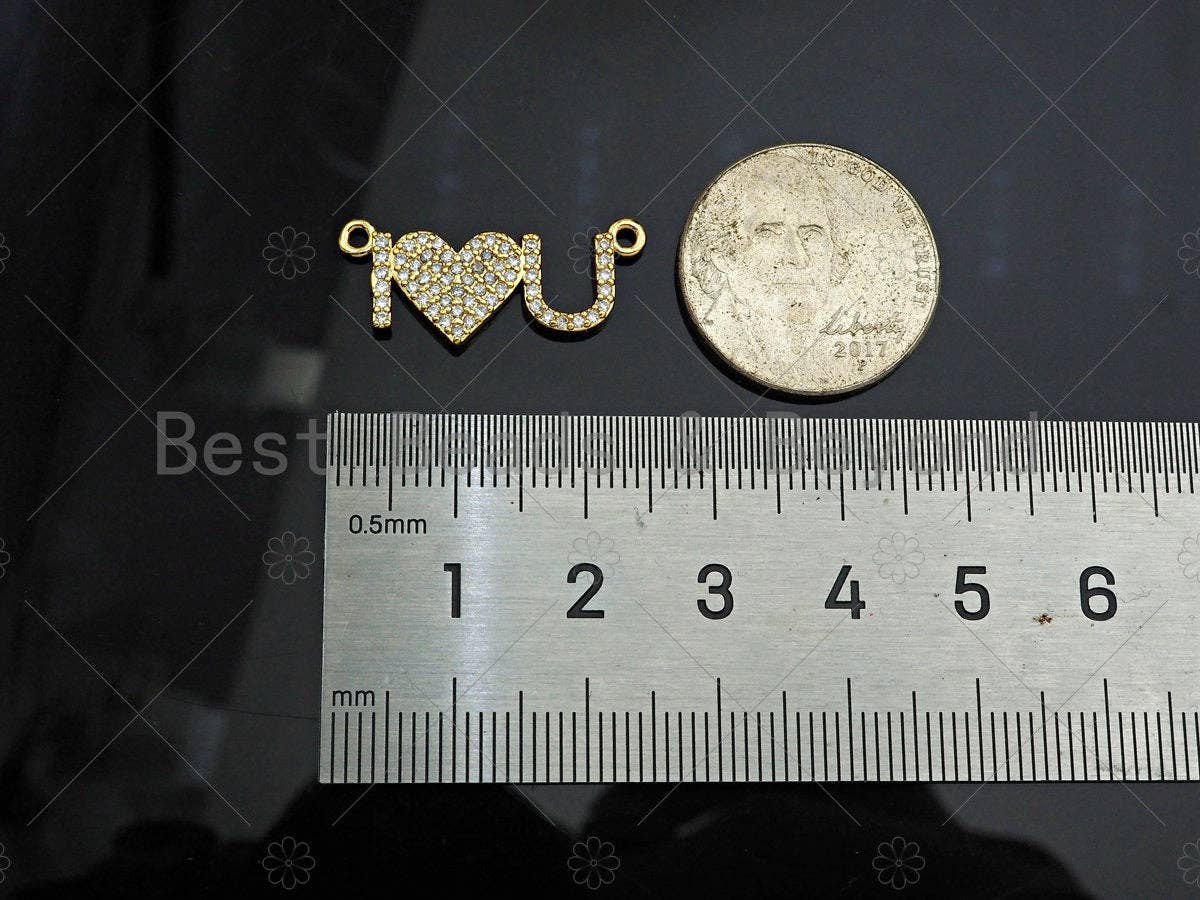 Gold Filled CZ Micro Pave I Love U Heart Shape Pendant, 18K Gold Filled Love Charm, Necklace Bracelet Pendant,11x24mm,Sku#LD106