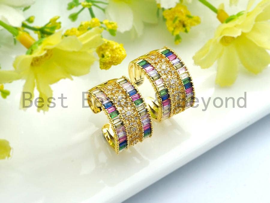 Wide Rainbow CZ Gold Adjustable Ring, Sku#X17