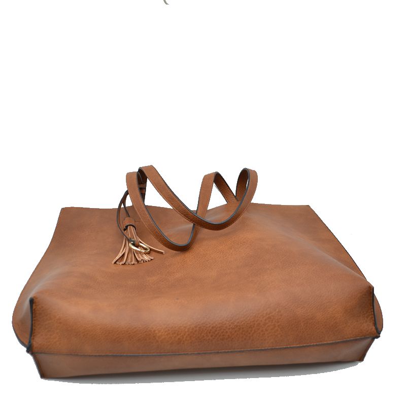 Reversible Faux Leather Tote Bag Vegan Tassel Handbag