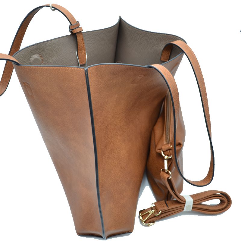 Reversible Faux Leather Tote Bag Vegan Tassel Handbag