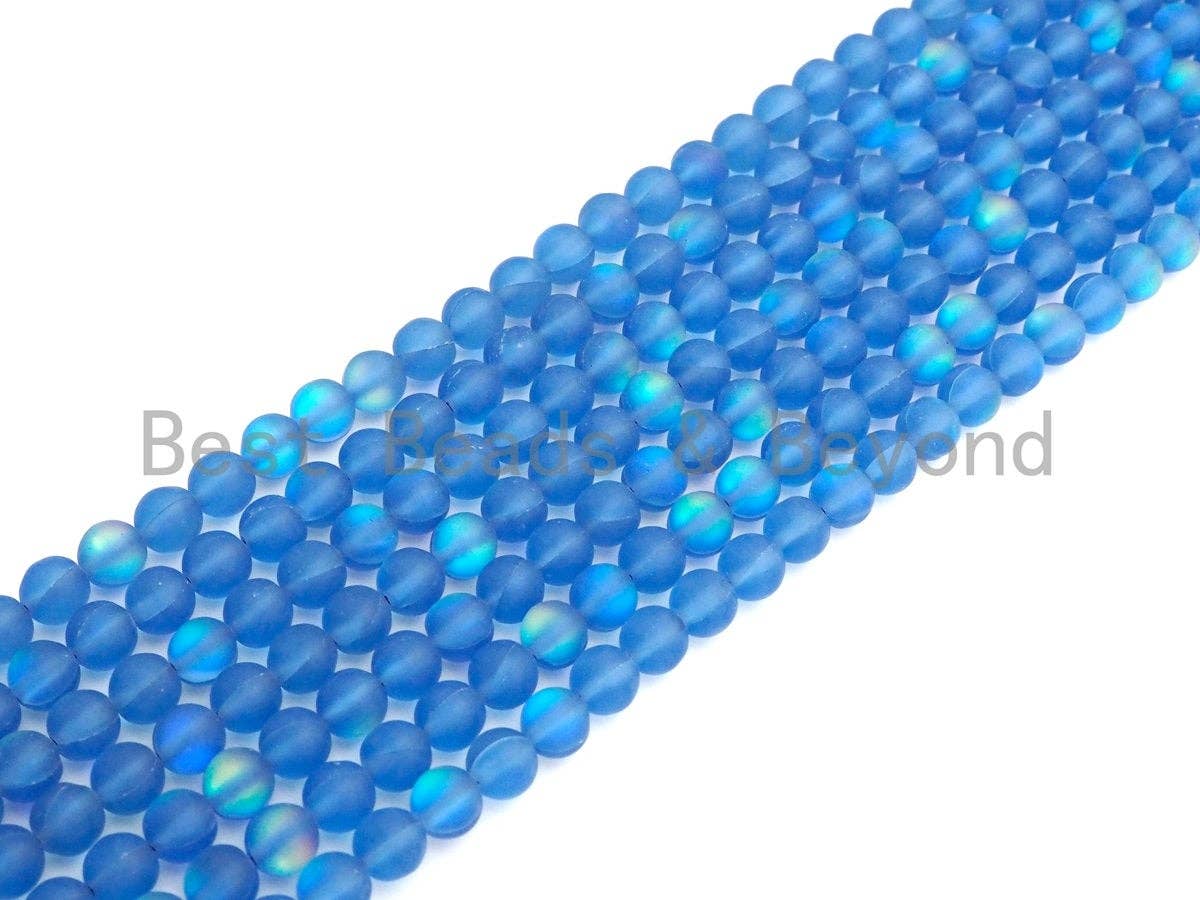 NEW COLORS!!! Spectrolite Royal Blue Quartz Matte, High Quality in Round10mm, Blue Manmade Crystal, 15.5inch strand, SKU#U827