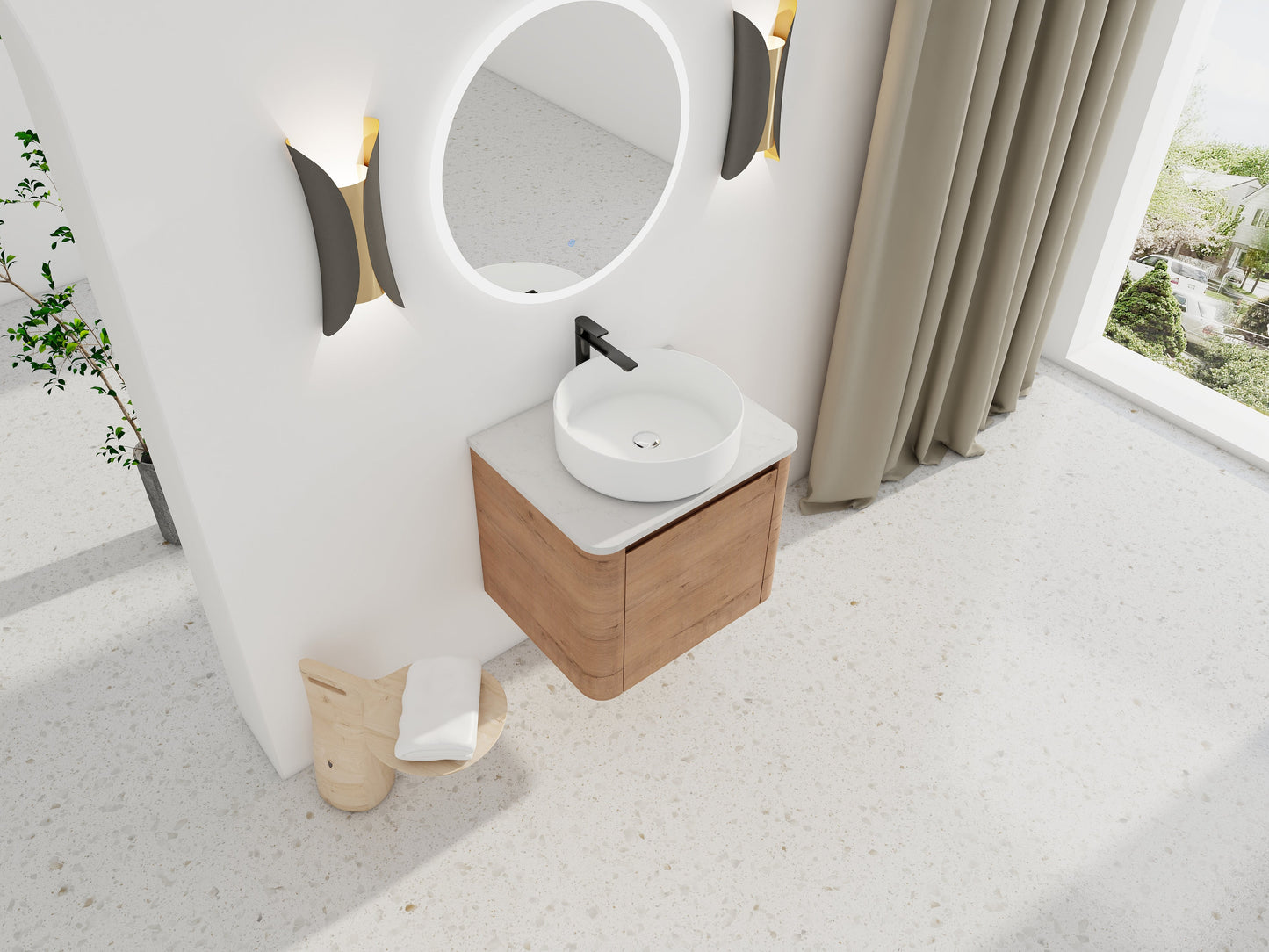 24" Wall-Mounted Bathroom Vanity With Ceramic Art Sink