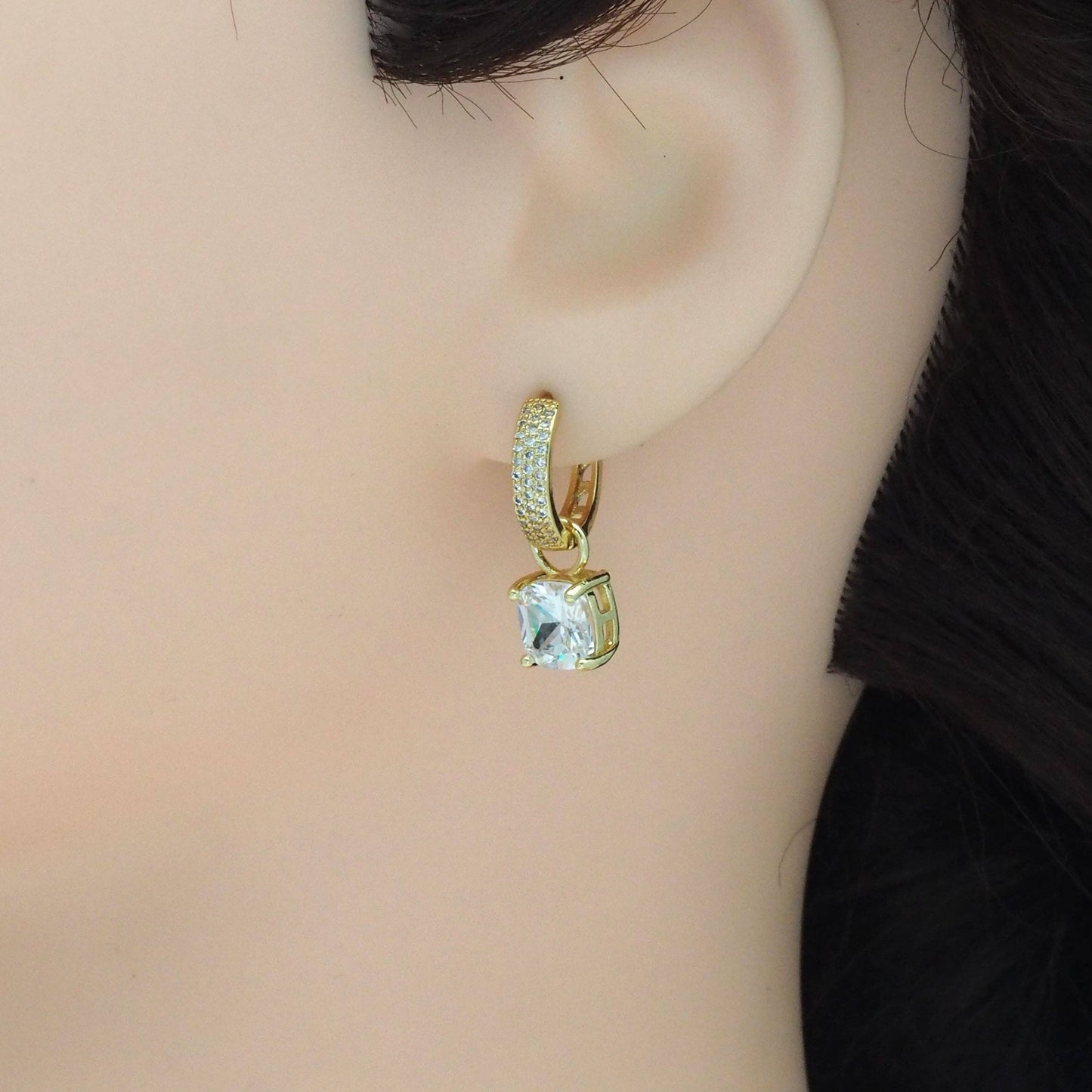 Big CZ Gold Hoop Earrings, Sku#LK833