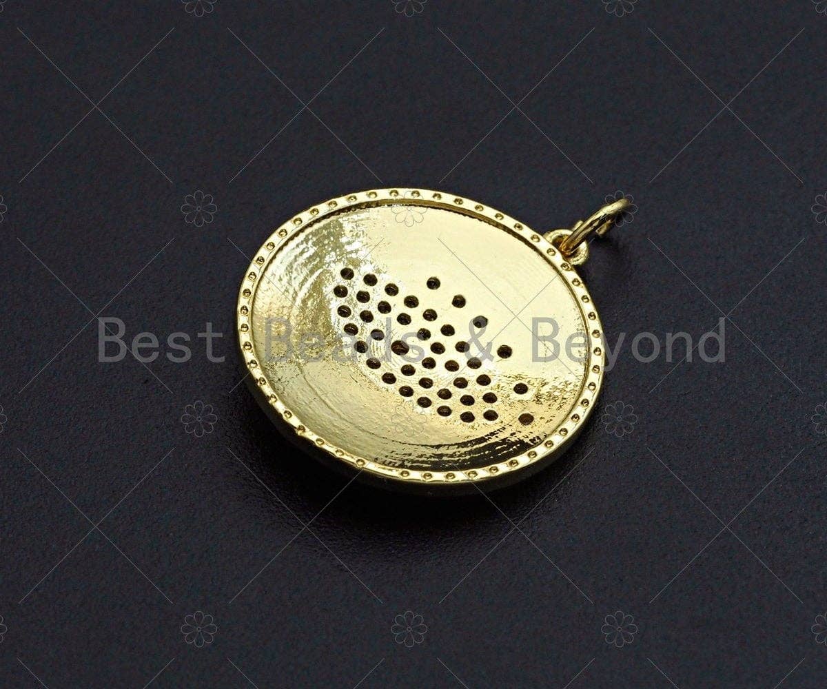 18K Gold Finish Evil Eye On Round Coin Shape Pendant, Round Charm, Evil Eye Pave Pendant, Gold plated, 20mm, Sku#LK62