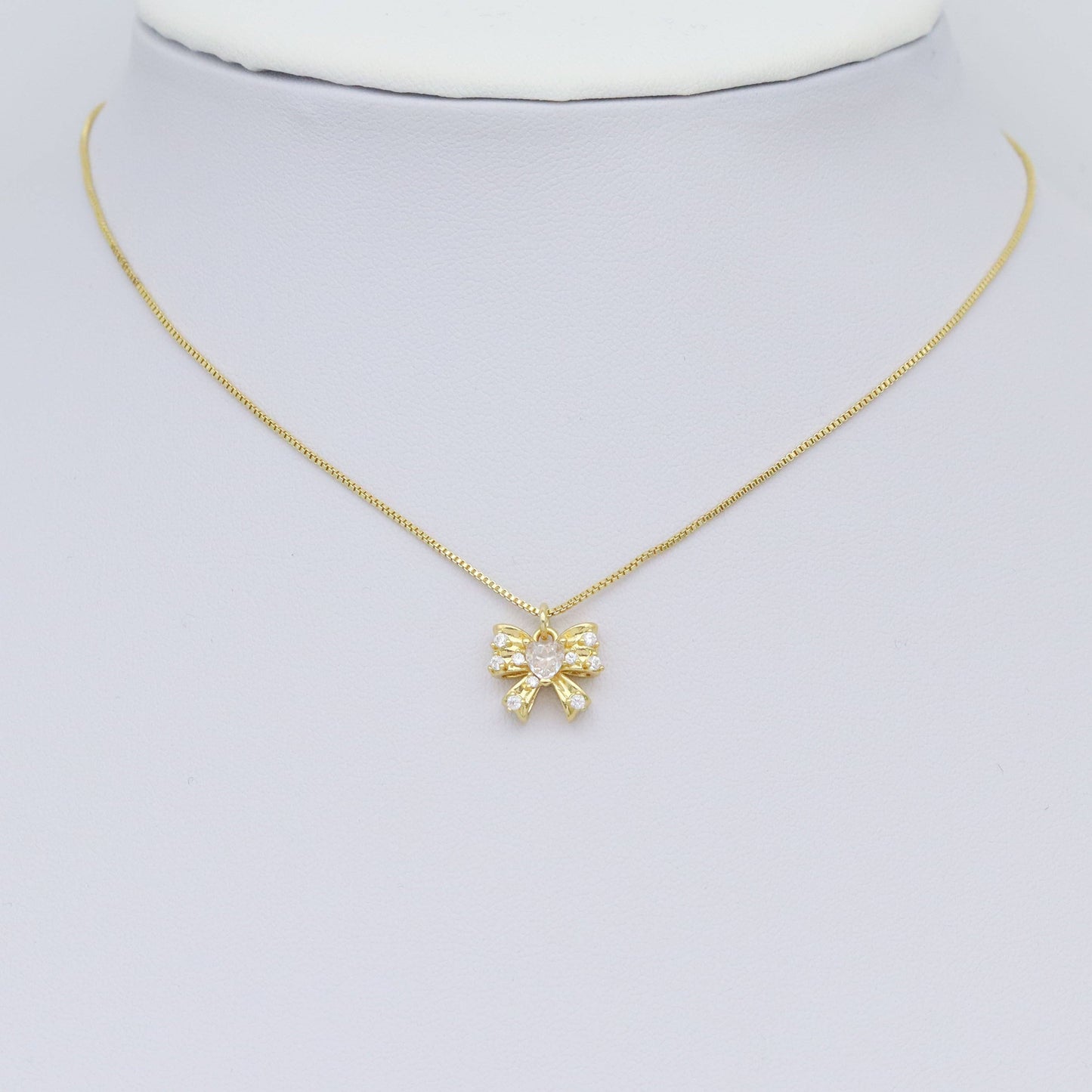 Dainty CZ Gold Silver Bow Charm Pendant, Sku#A321