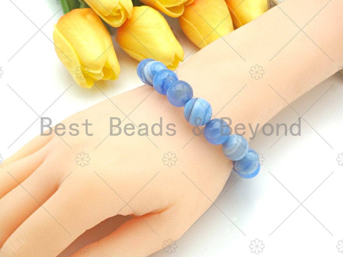 Natural Blue Banded Agate Stretchy Bracelet,SKU#EF12/EF29