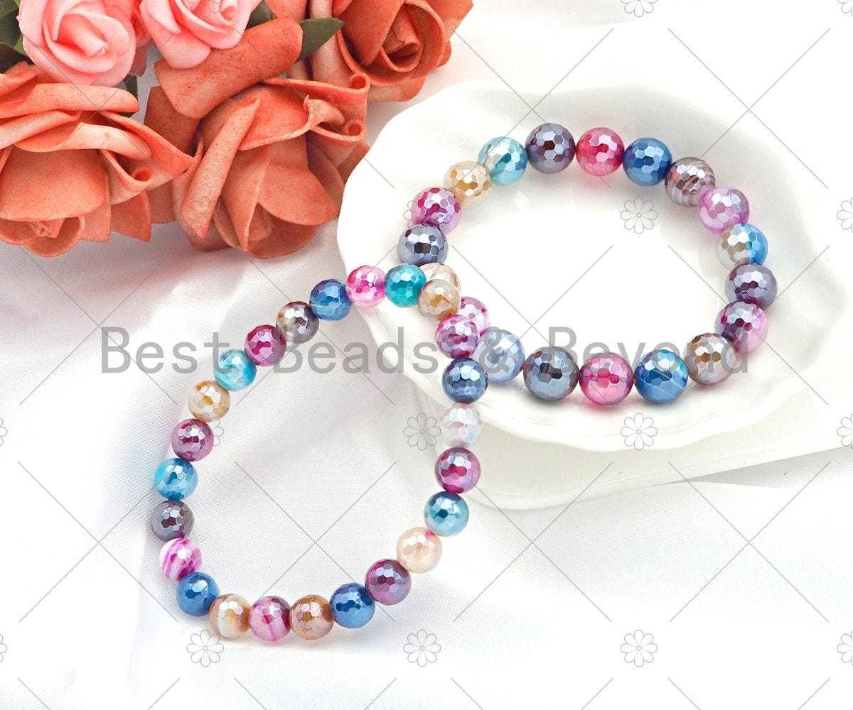 Mystic Multicolor Banded Agate Stretchy Bracelet, U1102