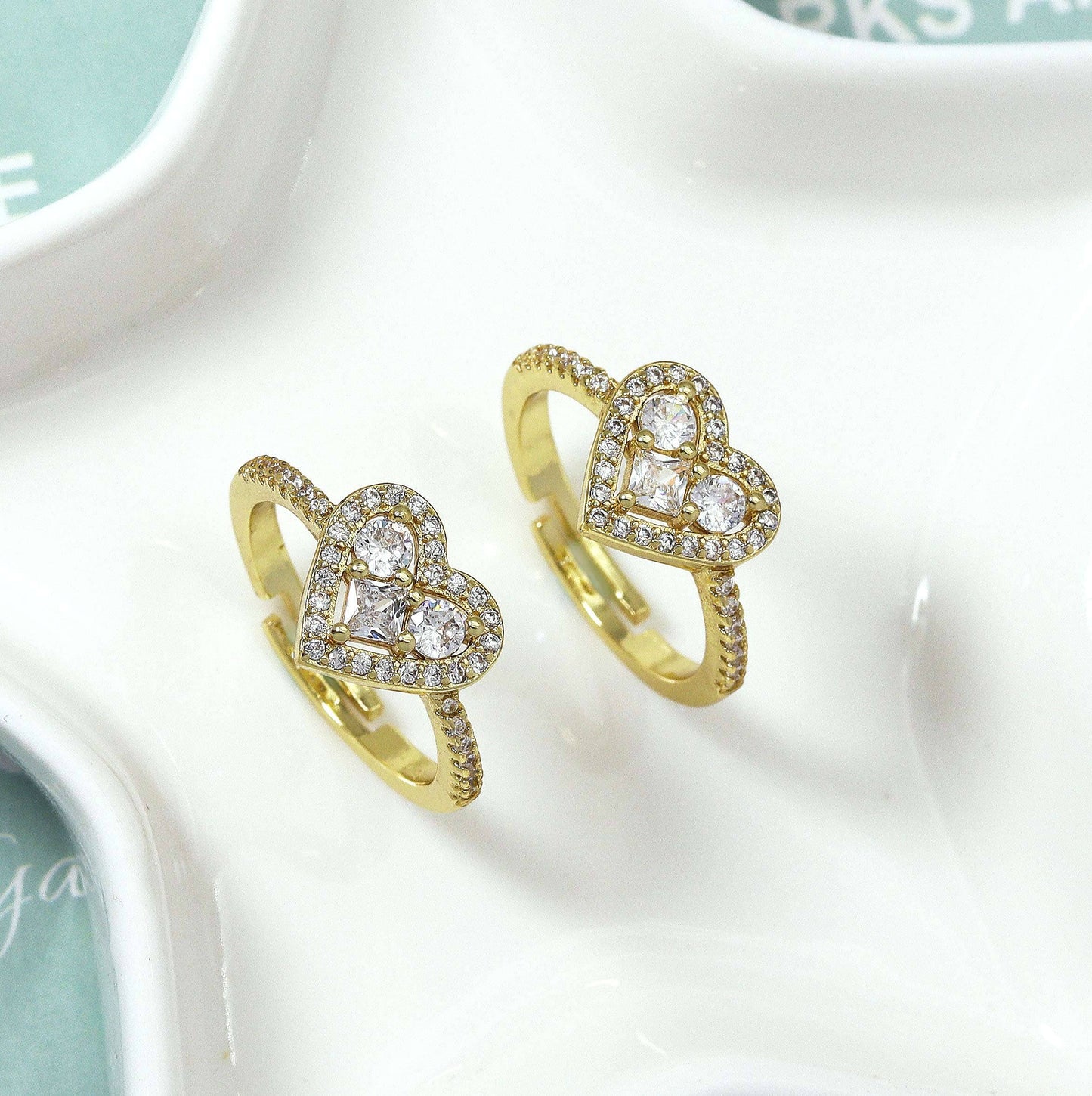 CZ Pave Gold Heart Adjustable Ring, Sku#JL143