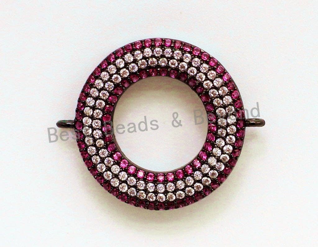 CZ Micro Pave Fuchsia Donut Ring Connector for Bracetlet/Necklace, Cubic Zirconia Space Connector, 22x27mm,sku#E69C