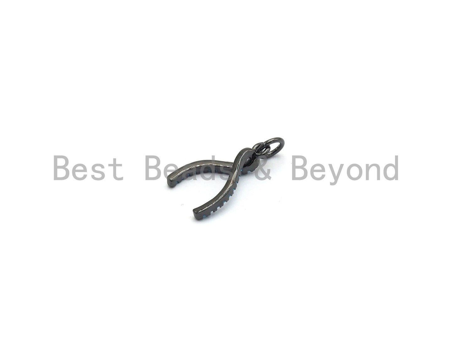 Turquoise CZ Micro Pave Wishbone Charm Pendant for Necklace/Bracelet, Cubic Zirconia Pendant, 10x16mm, sku#Y194