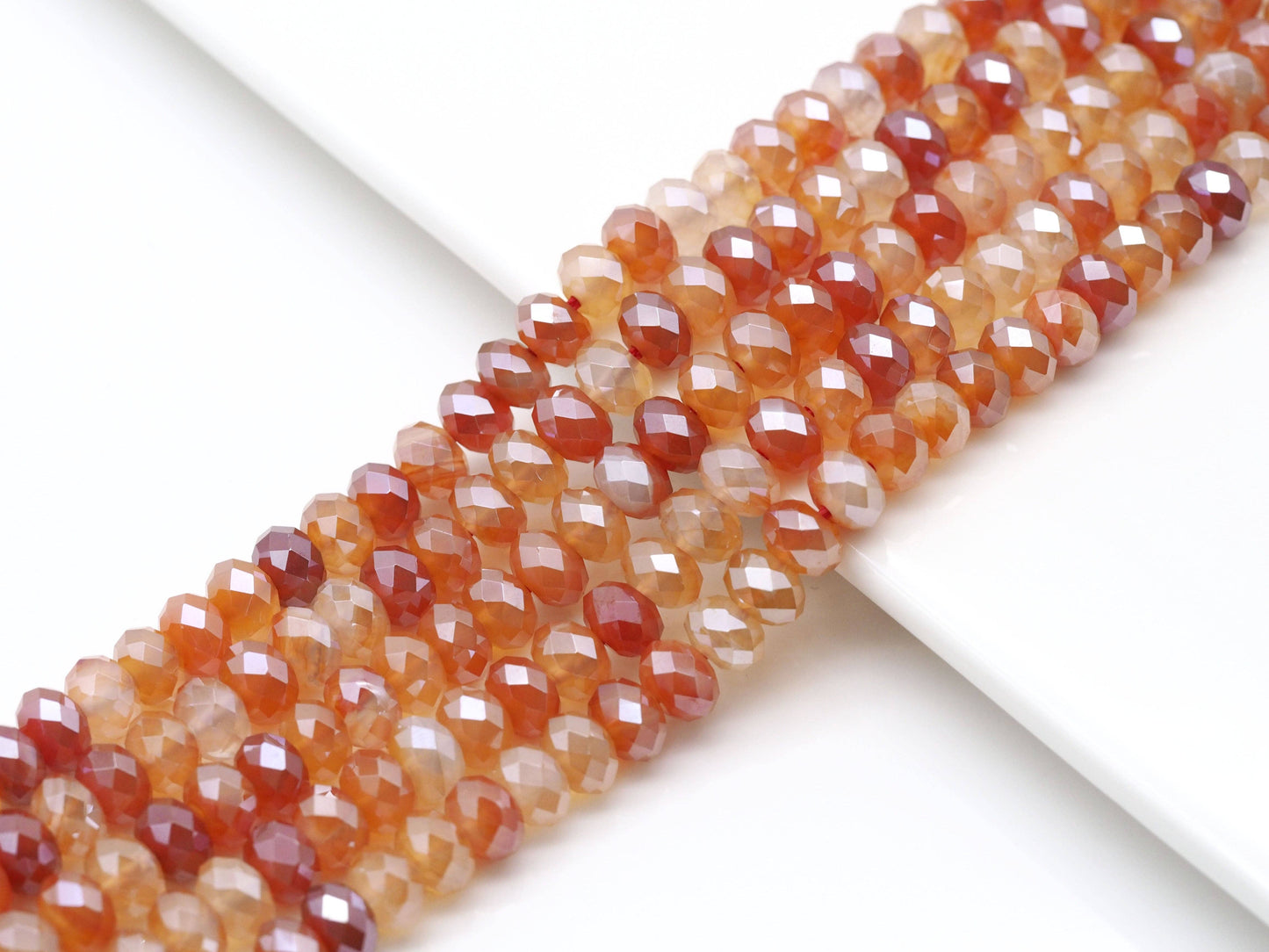 Mystic Natural Orange Red Banded Agate Rondelle Faceted Beads, Sku#UA253