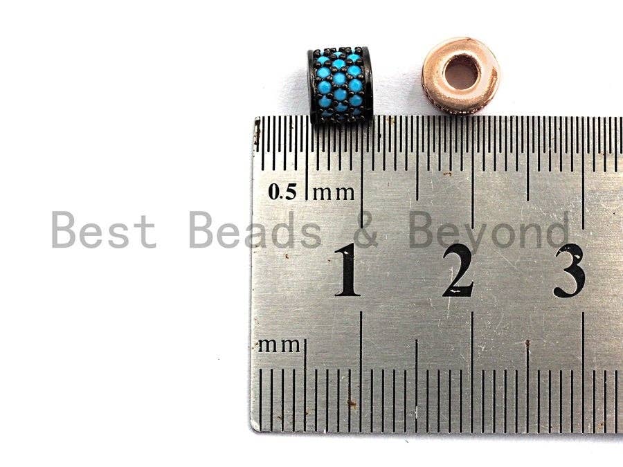 CZ Big Hole Drum Barrel Turquoise Micro Pave Beads, Gold/Rose Gold/Silver/Black Cubic Zirconia Spacer Beads, DIY Jewelry, 6x7mm, sku#X46