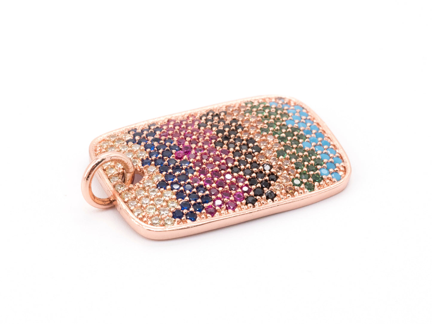 CZ Micro Pave Mixed Color Rectangular Pendant, Cubic Zirconia Pendant/Charm, 28x17mm,Sku#F51