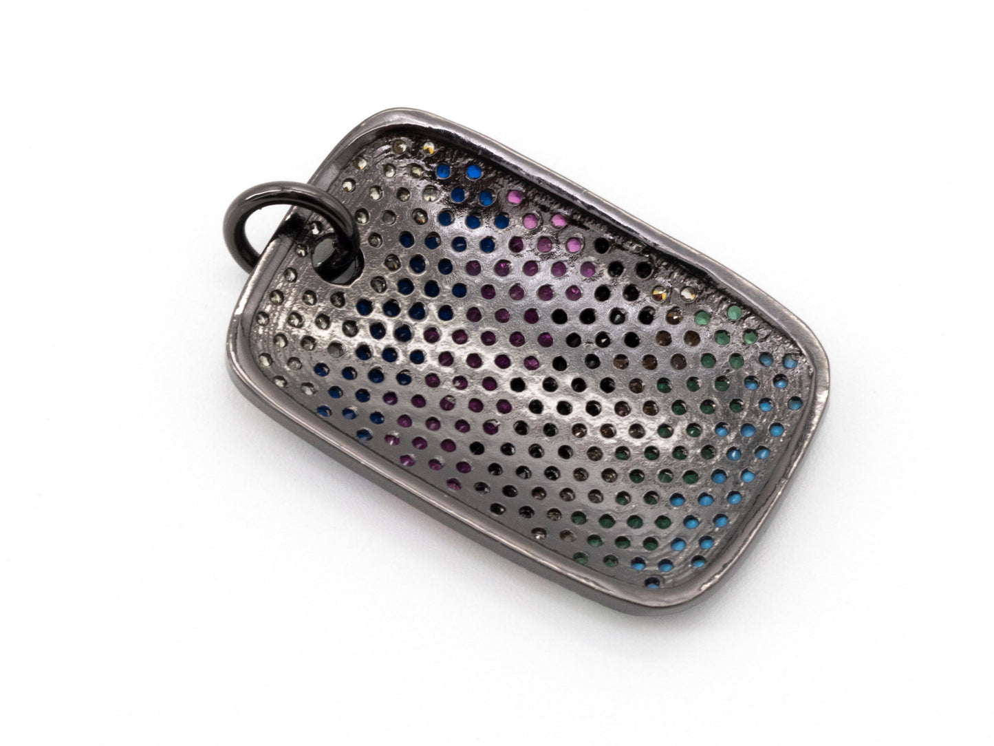 CZ Micro Pave Mixed Color Rectangular Pendant, Cubic Zirconia Pendant/Charm, 28x17mm,Sku#F51