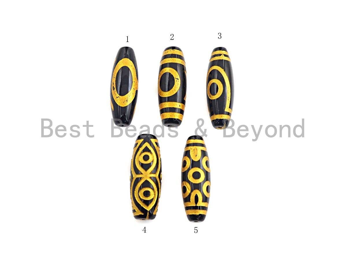 Natural Tibetan Agate Long Oval Shape Beads, Black Gold Dzi beads, Barrel Agate Beads,10x30mm, sku#U589