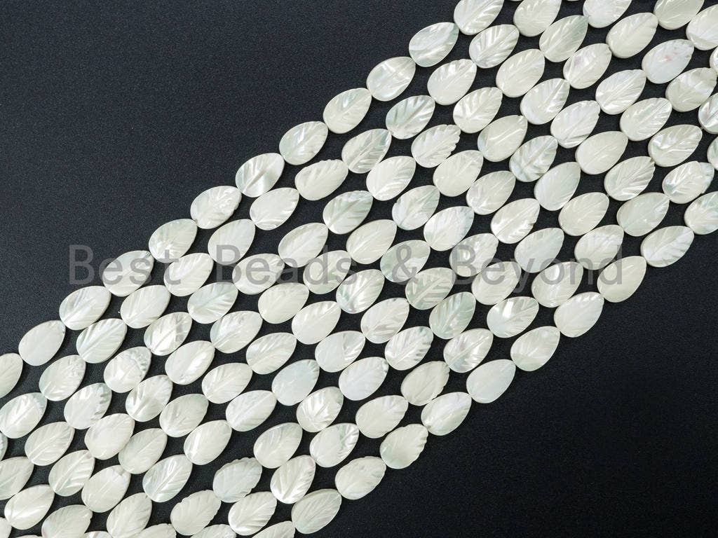 High Quality White Mother of Pearl Strand, 6x9mm/8x12mm/12x16mm, Mop Shell, Double Face Curved Leaf Egg Beads, Full Strand SKU#T19