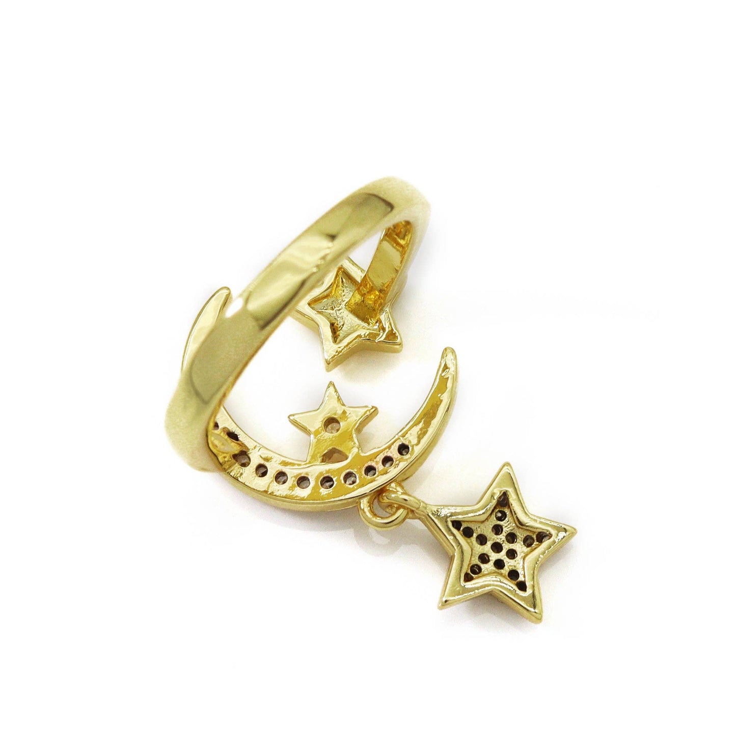 Dangle Star Cresent Moon Ring, Sku#LK745