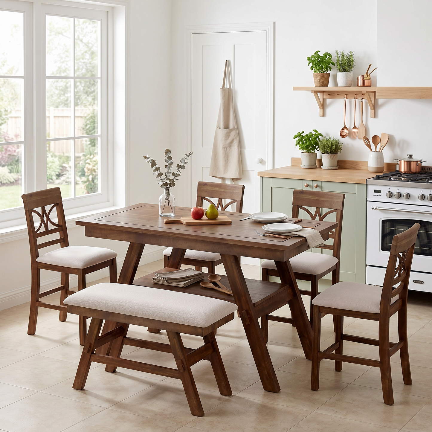 TOPMAX 6-Piece Wood Counter Height Dining Table Set