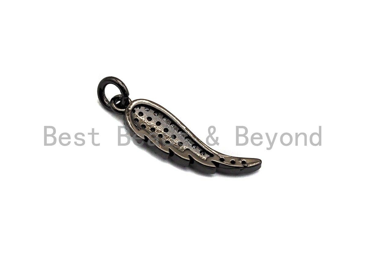 CZ Micro Pave Angel Wing Pendant/Charm, Cubic Zirconia Pendant Charm, 6x23mm,sku#X115