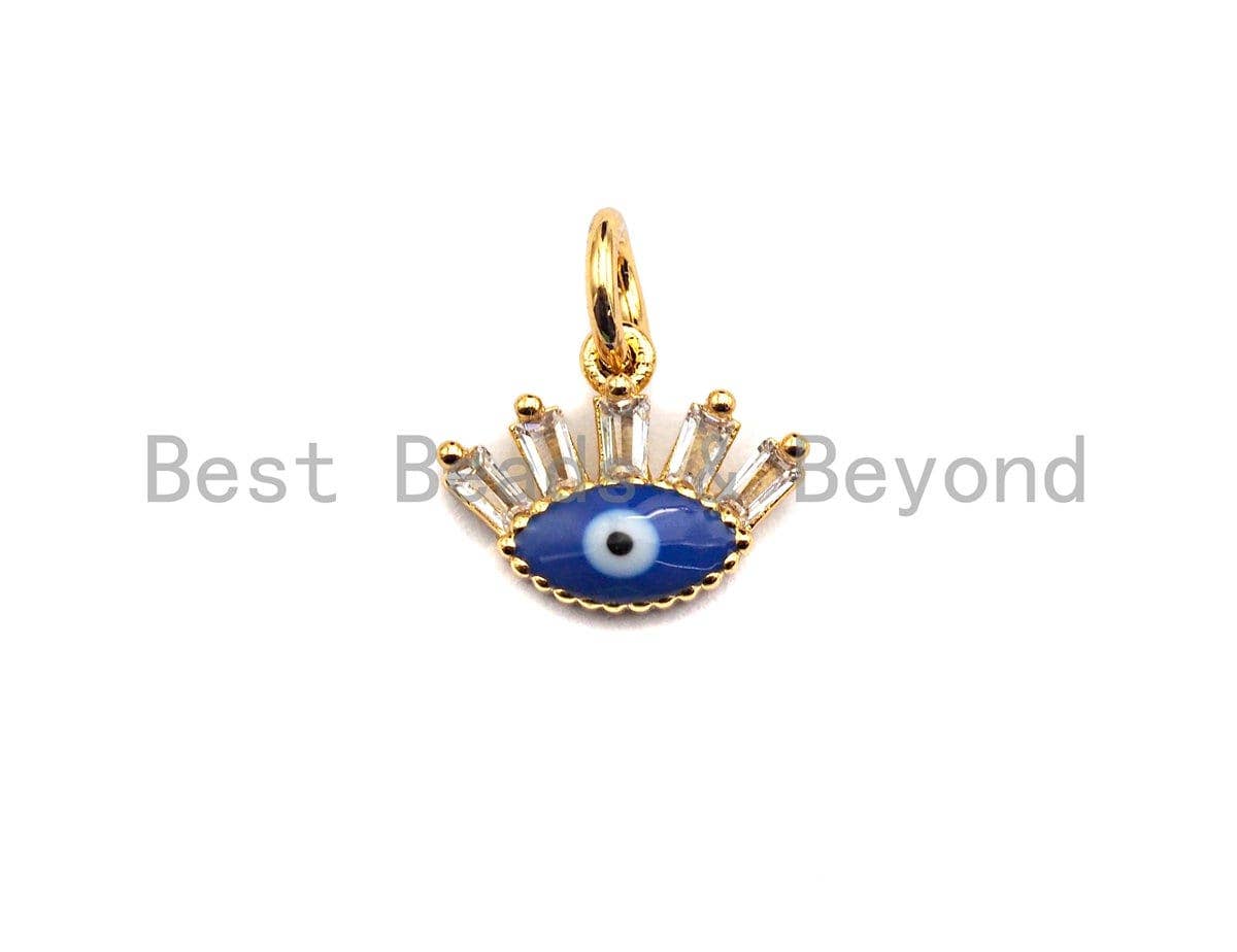 Cobalt CZ Micro Pave Oval Evil Eye With Long Eyelash Shape Pendant,Cubic Zirconia Oval Charm,Gold/Silver Tone,11x9mm,sku#Z473
