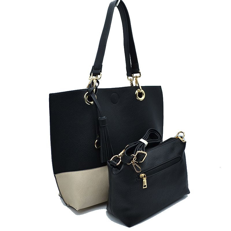 2 n1 Vegan Tote Handbag Pouch Faux Leather Tote Bag