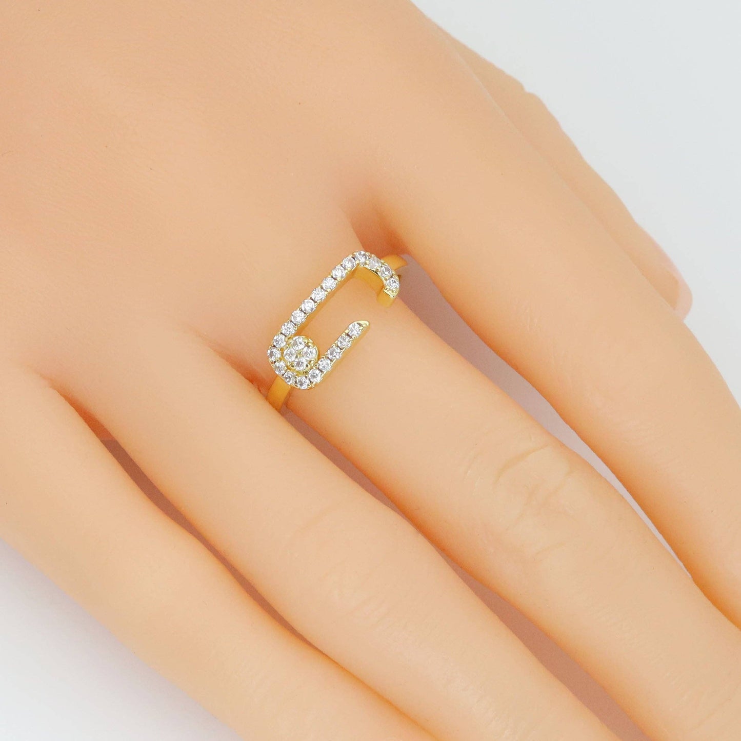 Gold Silver Clear CZ Paperclip Shape Adjustable Ring, Sku#A389