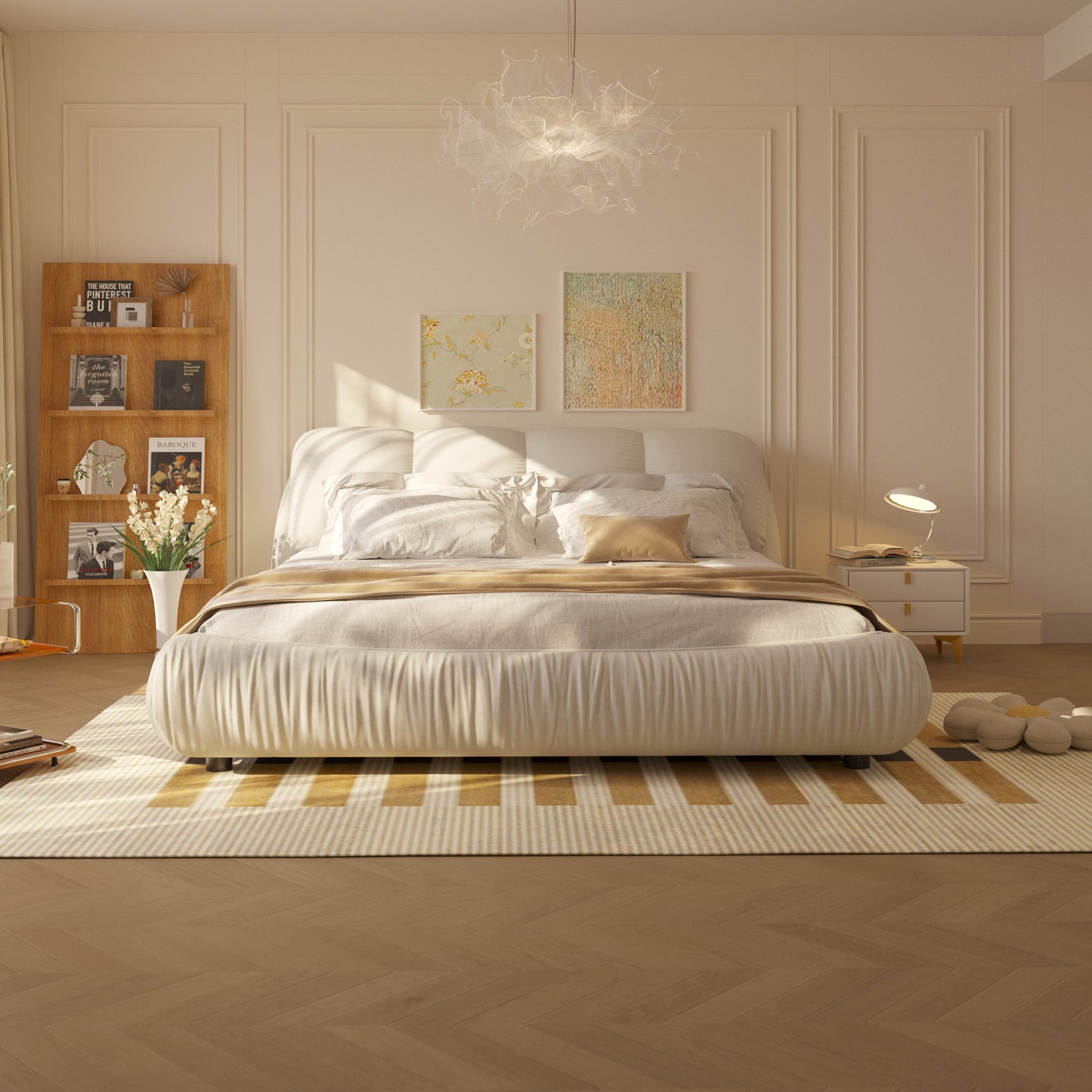 King Size Luxury Upholstered Platform Bed with Oversized Backrest
