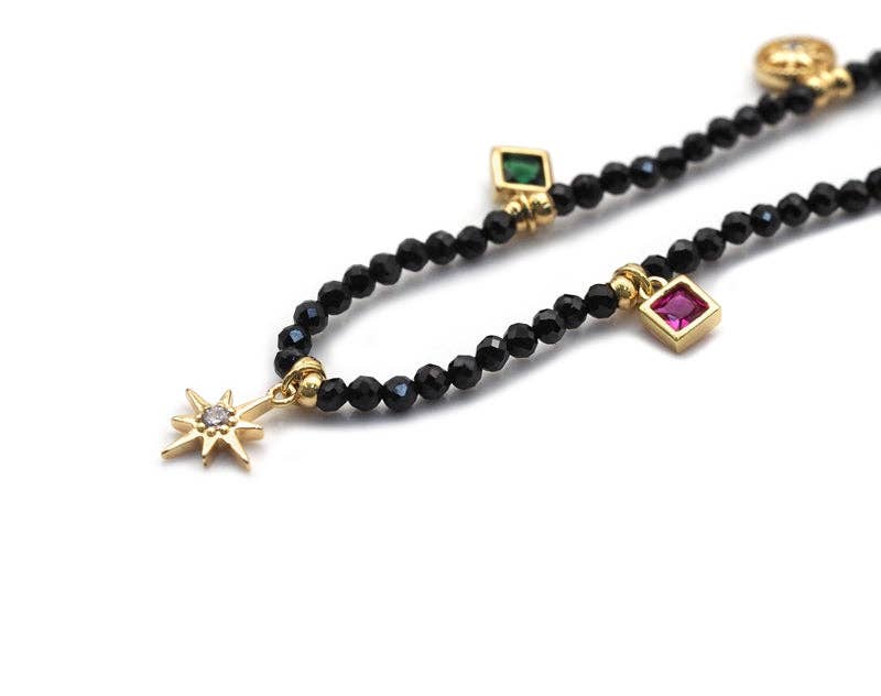 2mm Black Spinel Charm necklace, sku#EF175