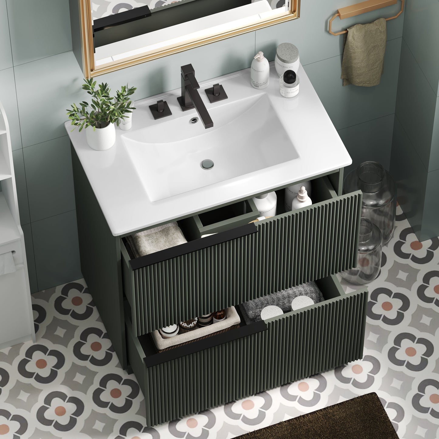 30" Bathroom Vanity with Ceramic Sink and Full-Extension Drawers