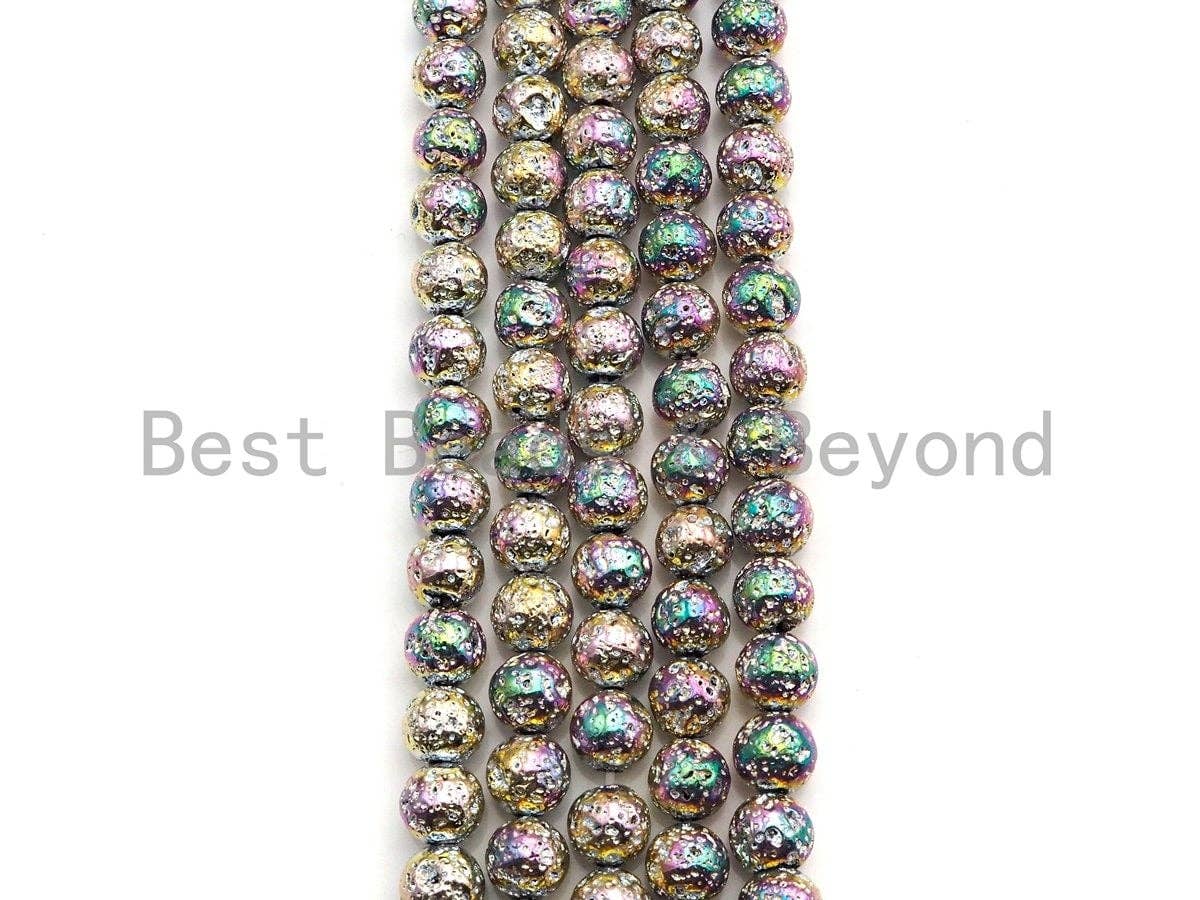 NEW COLOR!!! Silver Rainbow Plated Lava Round Beads,8mm/10mm/12mm Lava Beads, Plated Lava Beads, 15.5" Full Strand, sku#U872