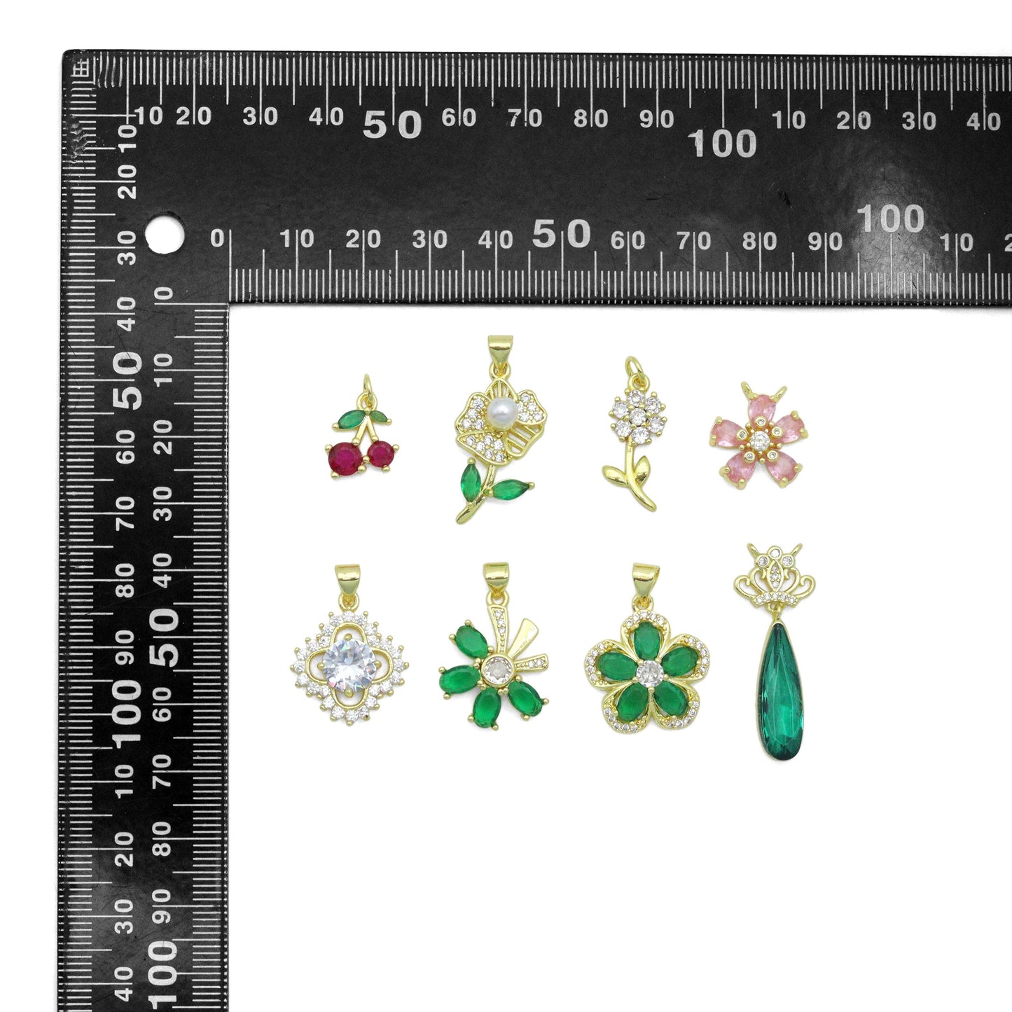 CZ Cherry Flower Crown clover Charm Pendant,Sku#LK1258