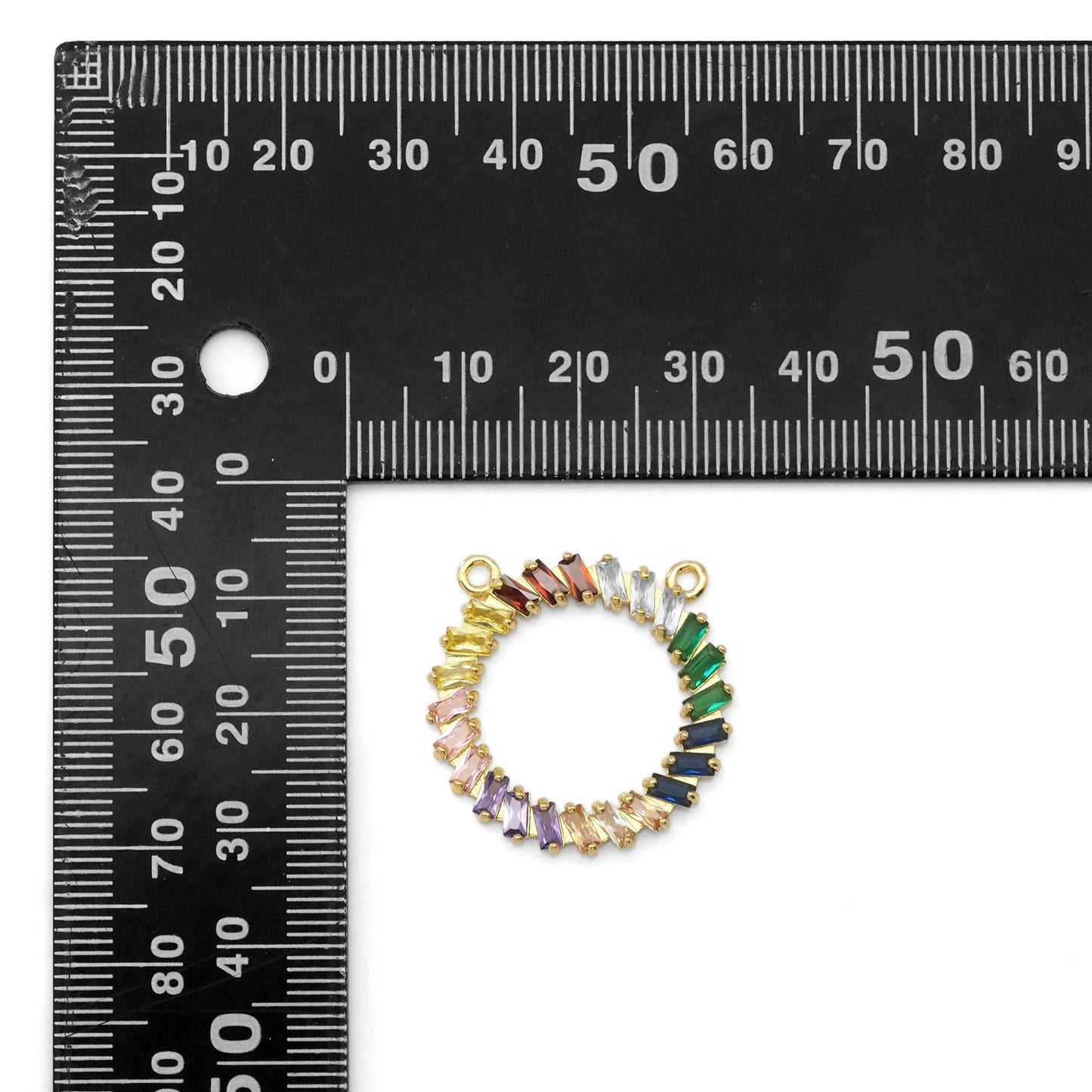 Colorful Baguette CZ Round Ring Charm, Sku#LX308