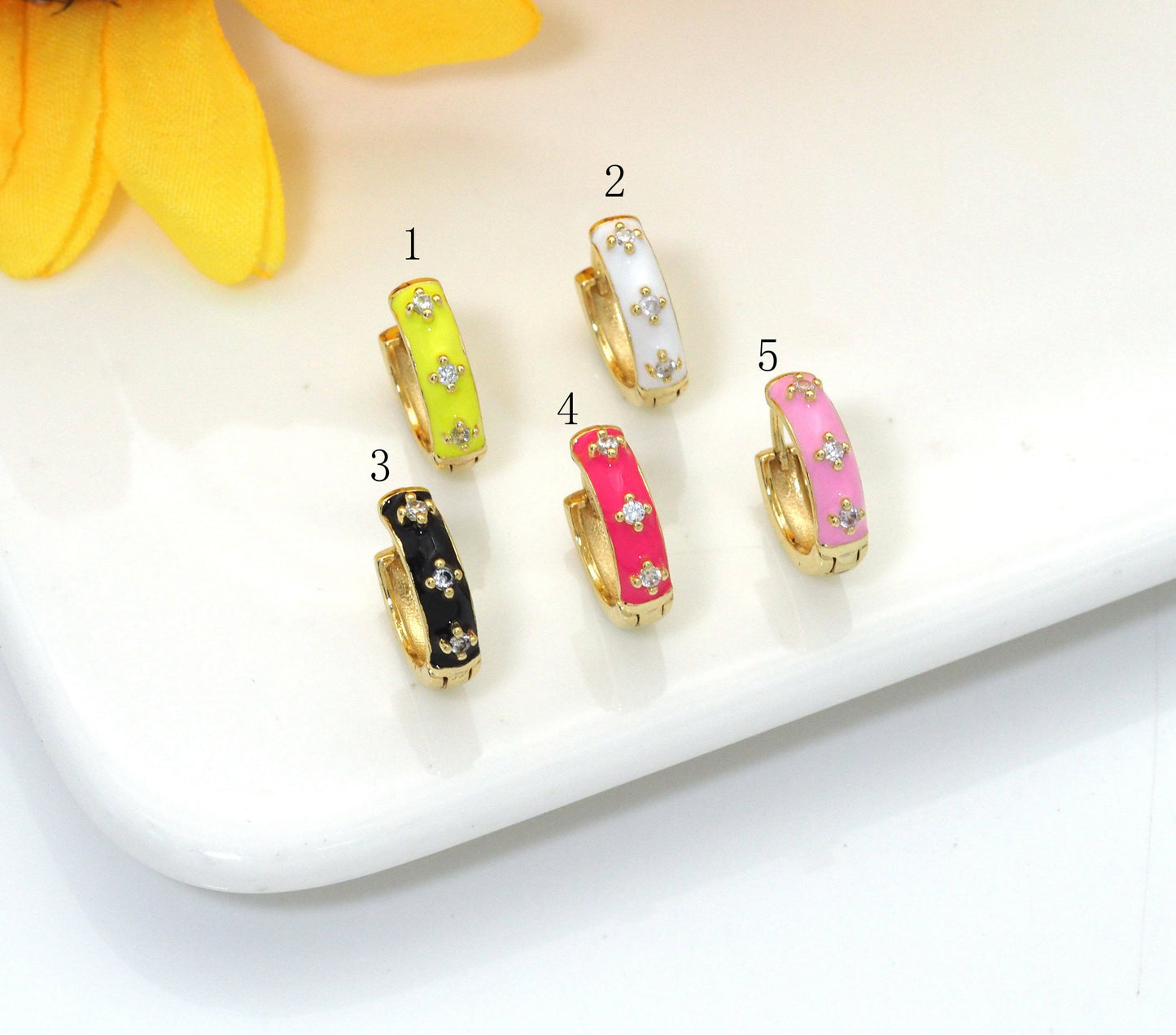 Colorful Enamel Star Everyday Hoop Earrings, Sku#LX191