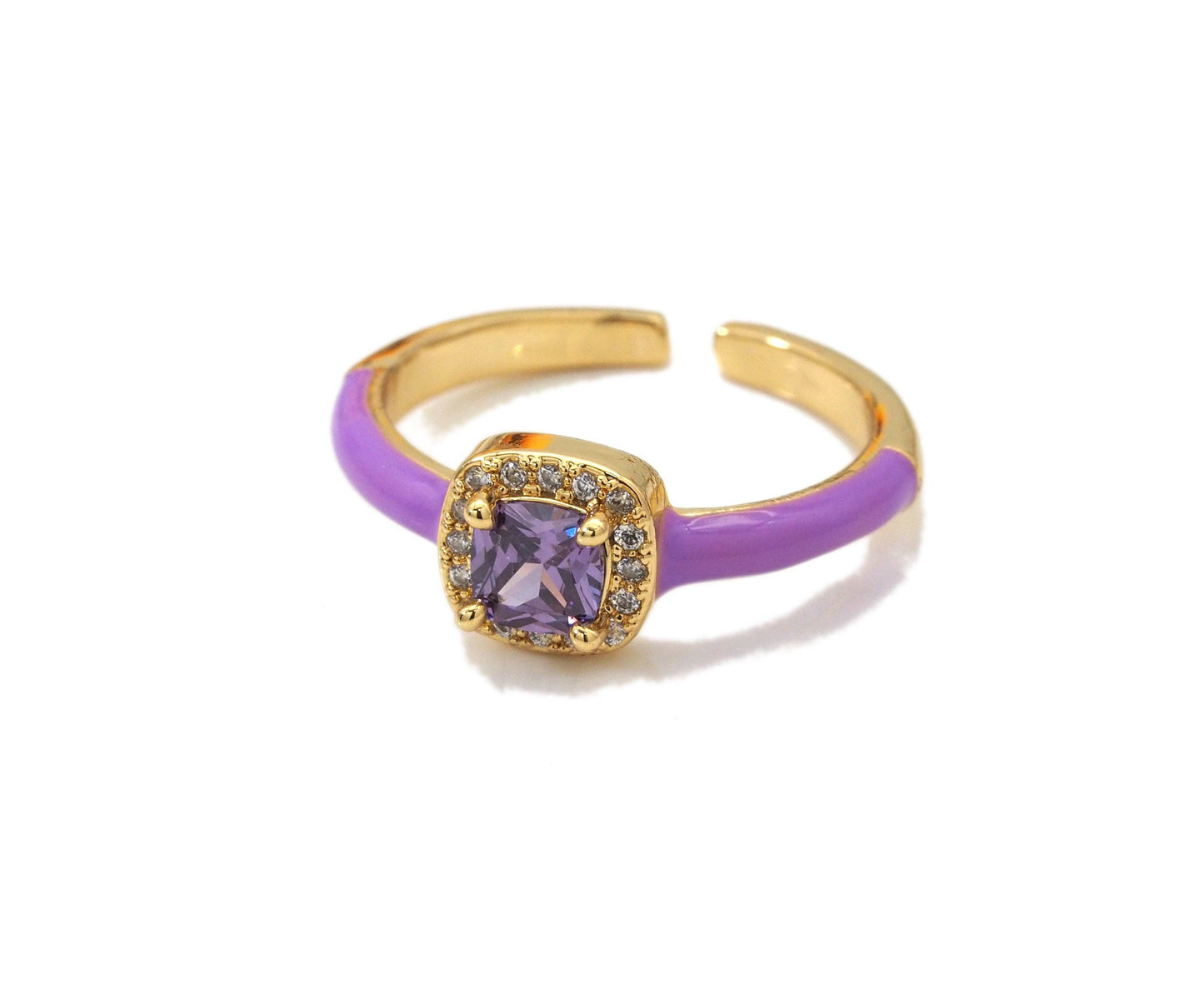 Thin Enamel Ring with Square Diamond Ring, Sku#X373