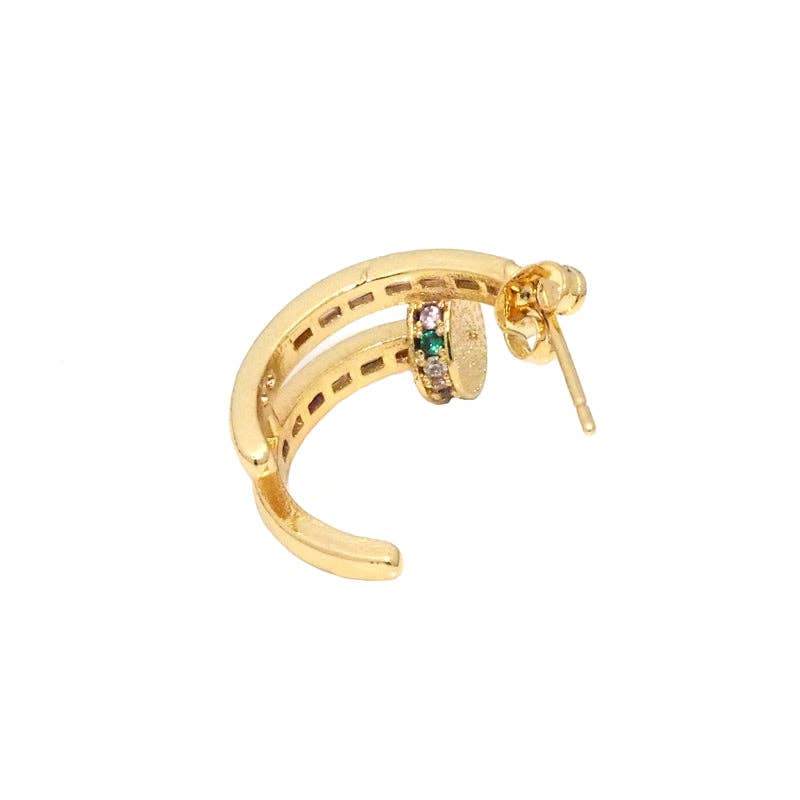 Gold Colorful CZ Arc Stud Earrings, Sku#LK783