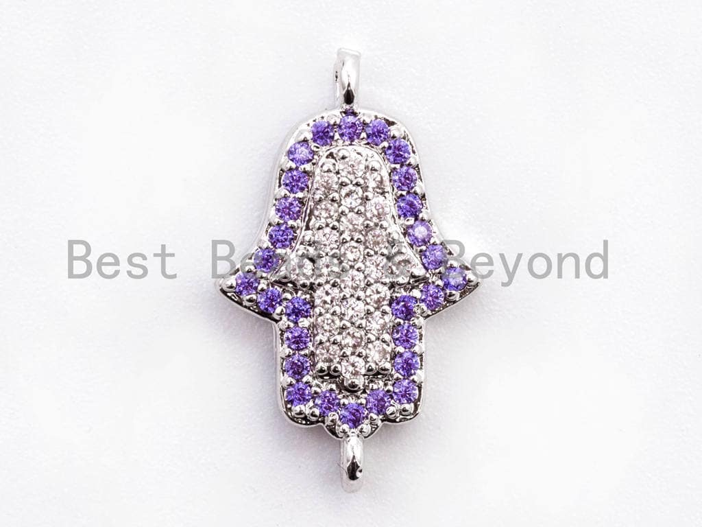 CZ Micro Pave Small Violet Hamsa Hand Connector, SKU#A57