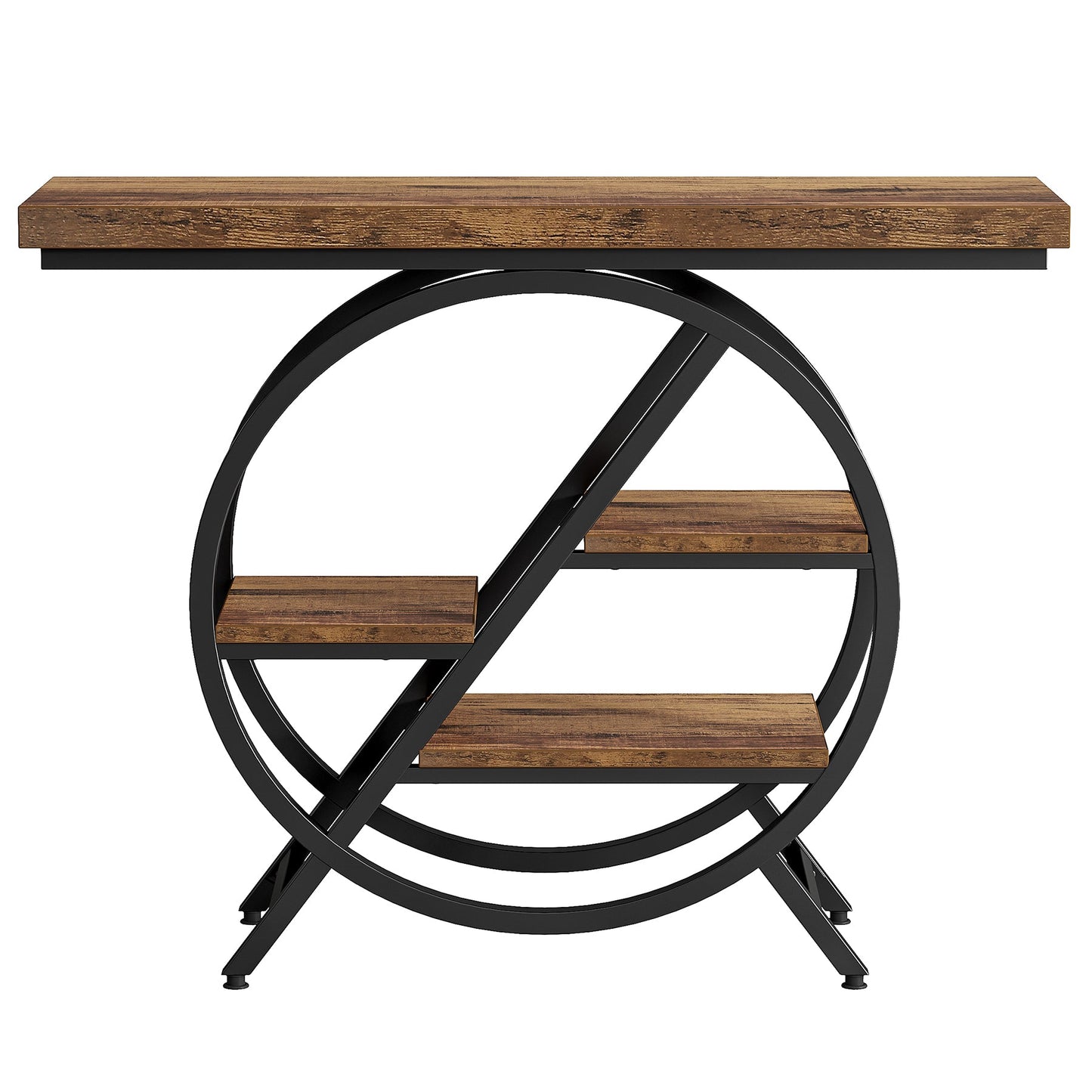 39.4" Industrial 4-Tier Entryway Console Table with Geometric Circle Frame