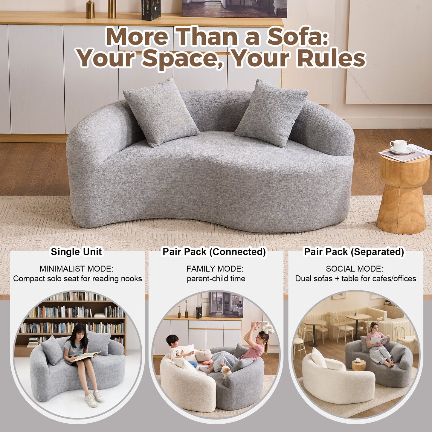 S-Curved Dual-Depth Loveseat Sofa