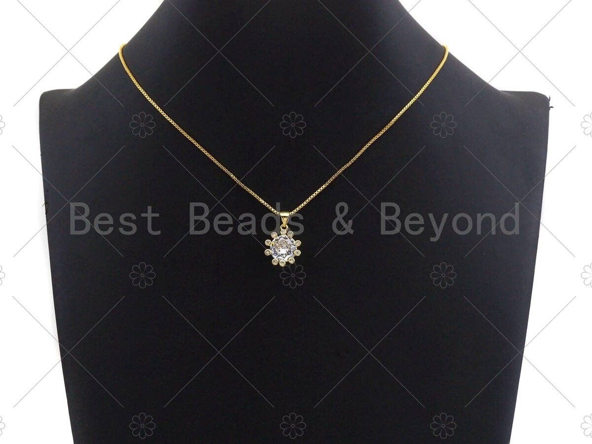 18K Gold Large CZ Flower Shape Pendant, Flower Charm, Flower Pave Pendant, 14x16mm, Sku#LK50