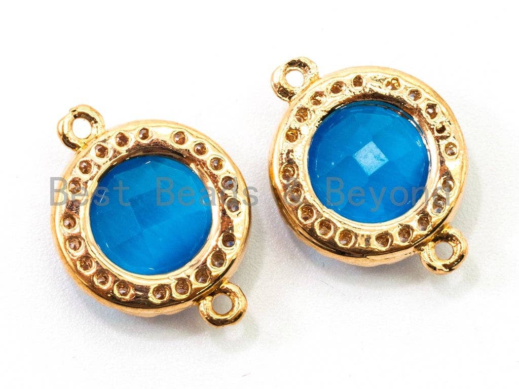 Round Bezel Connector with Faceted Cat's Eye Stone, 12x15mm, sku#A75