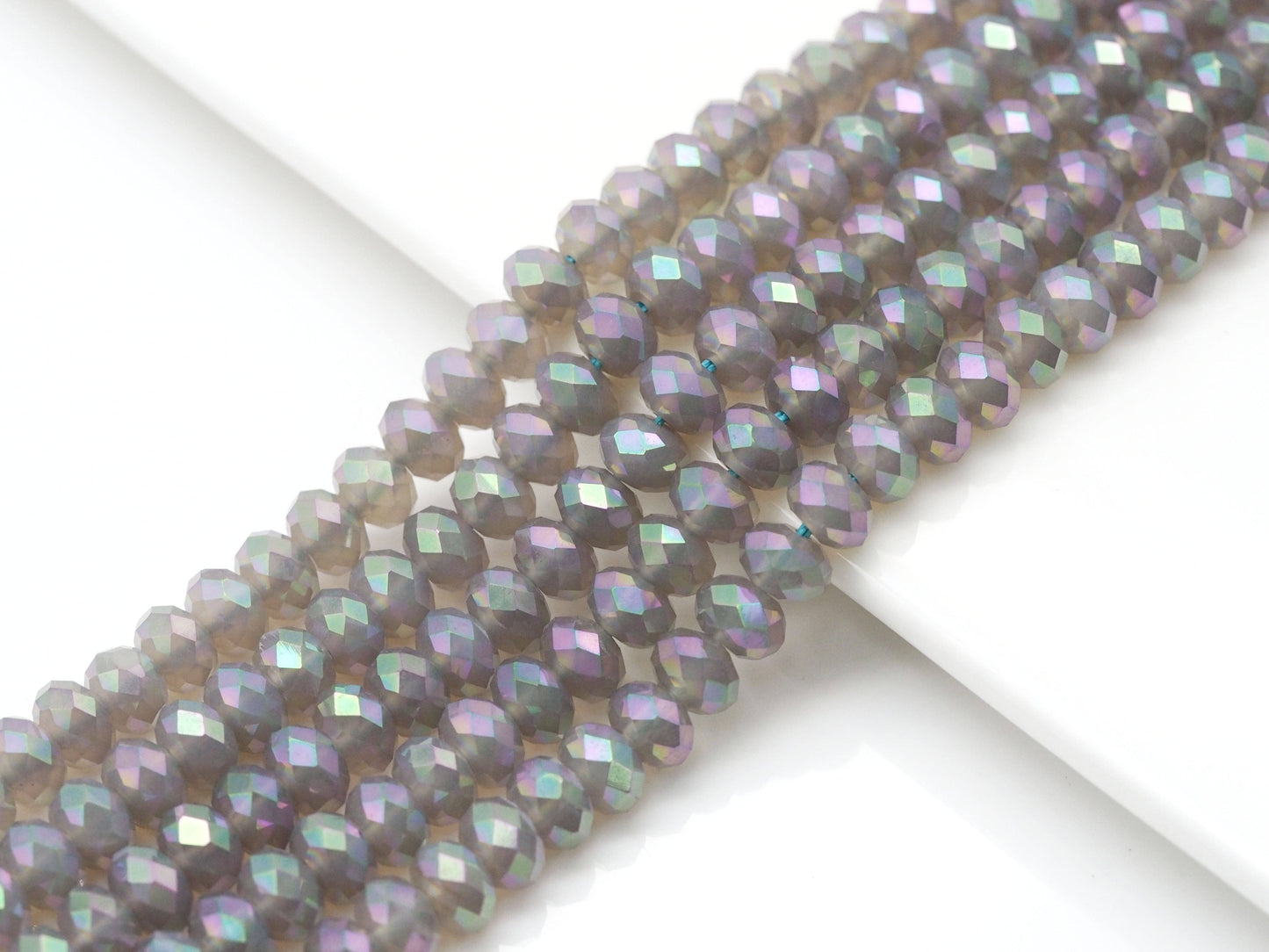 AB Mystic Natural Gray Agate Rondelle Faceted Beads, Sku#UA281