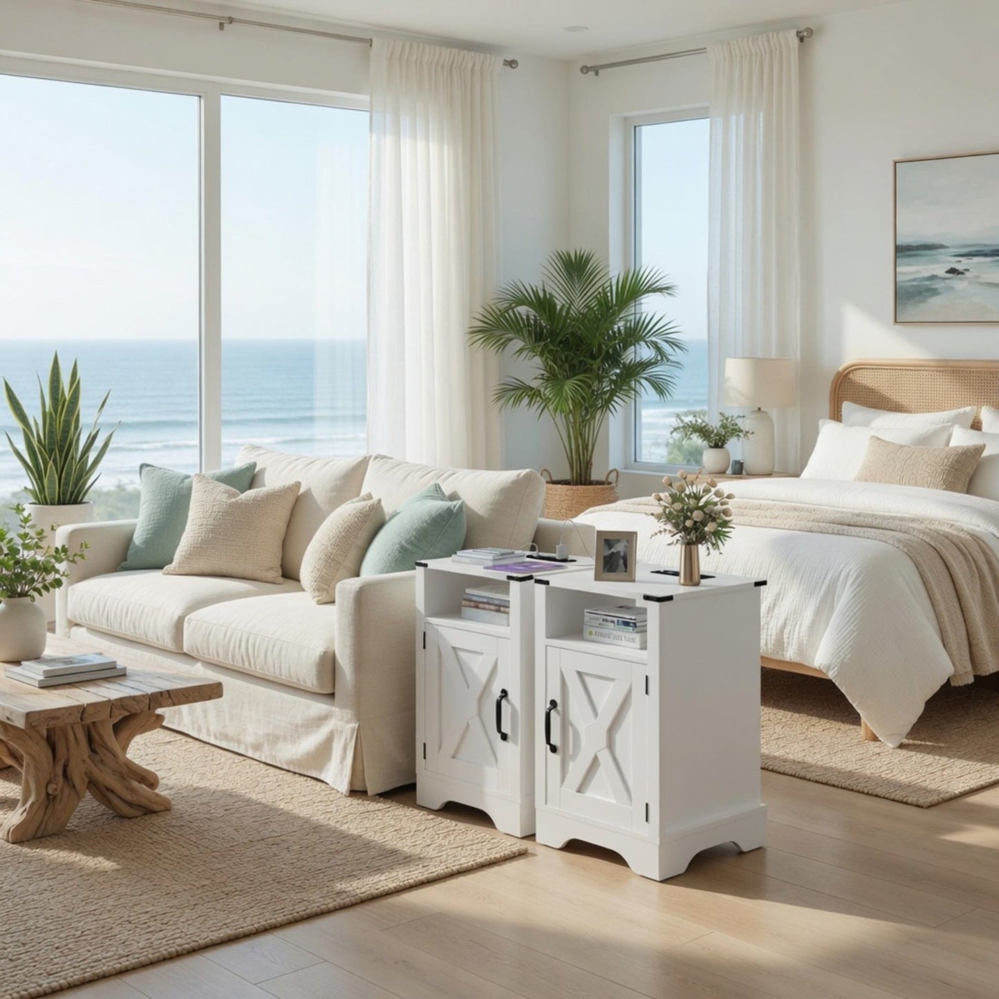 Set of 2 White Nightstands