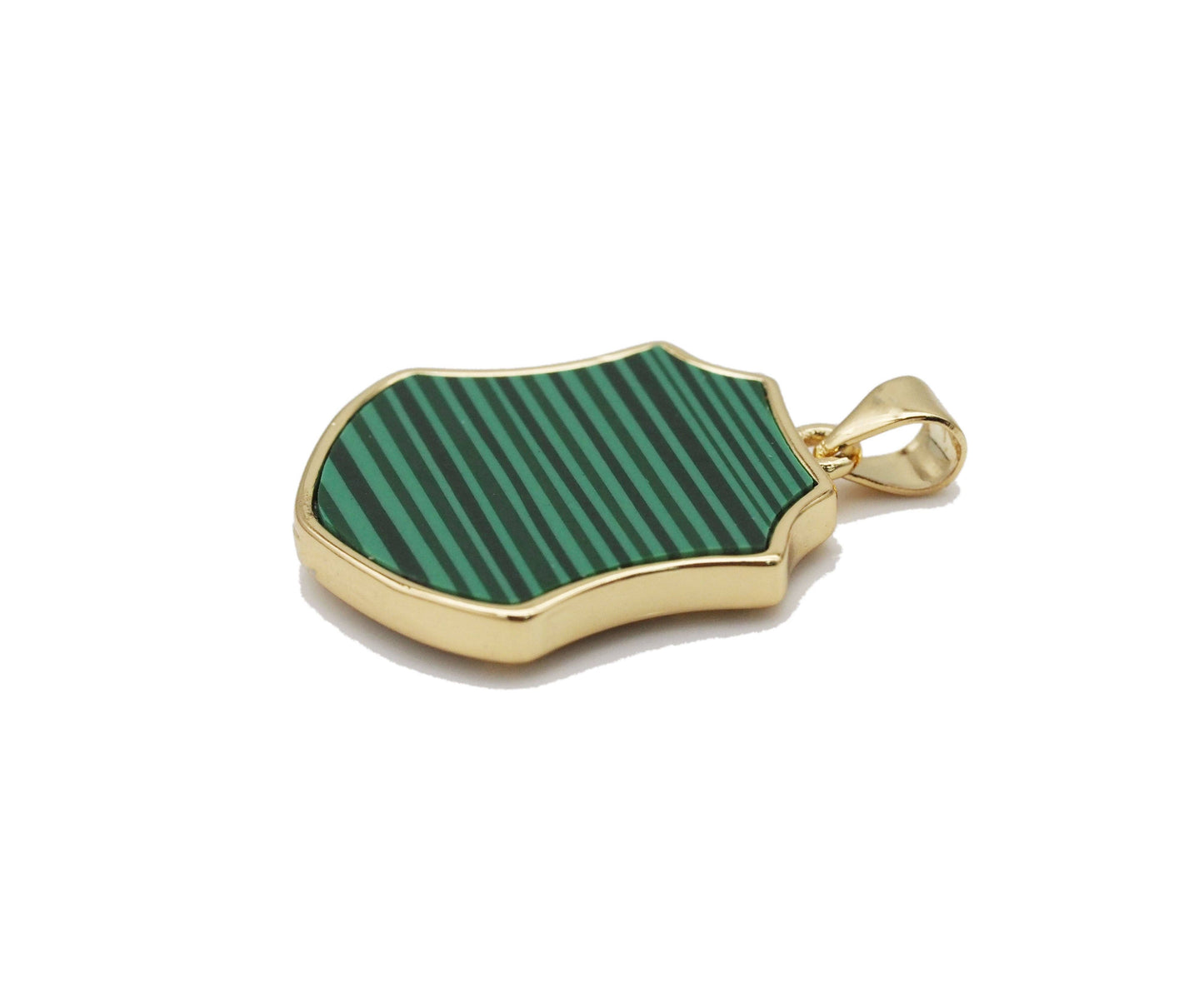 Gold CZ Moon Star Sun On Gemstone Shield Charm, Sku#LX99