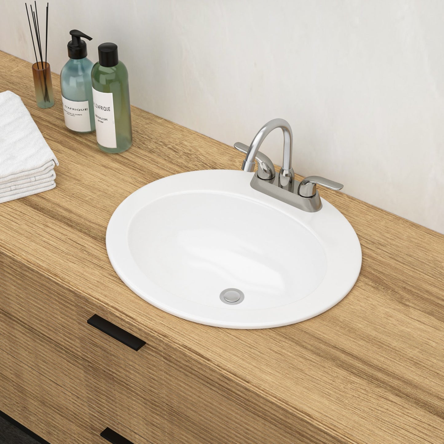 20"x18" White Ceramic Oval Drop In Bathroom Sink