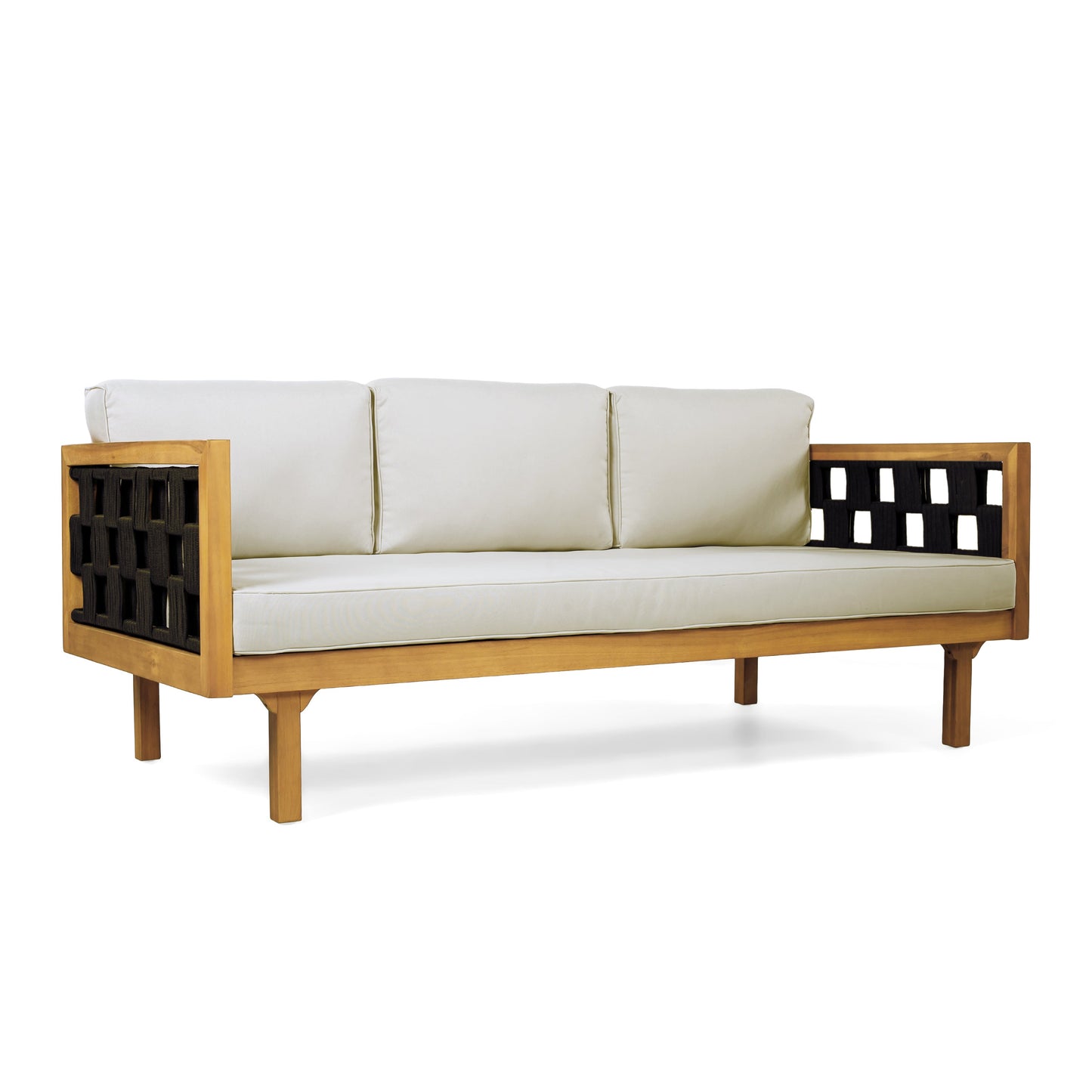 Three-Seater Outdoor Daybed - Acacia Wood Teak Finish Frame with Light