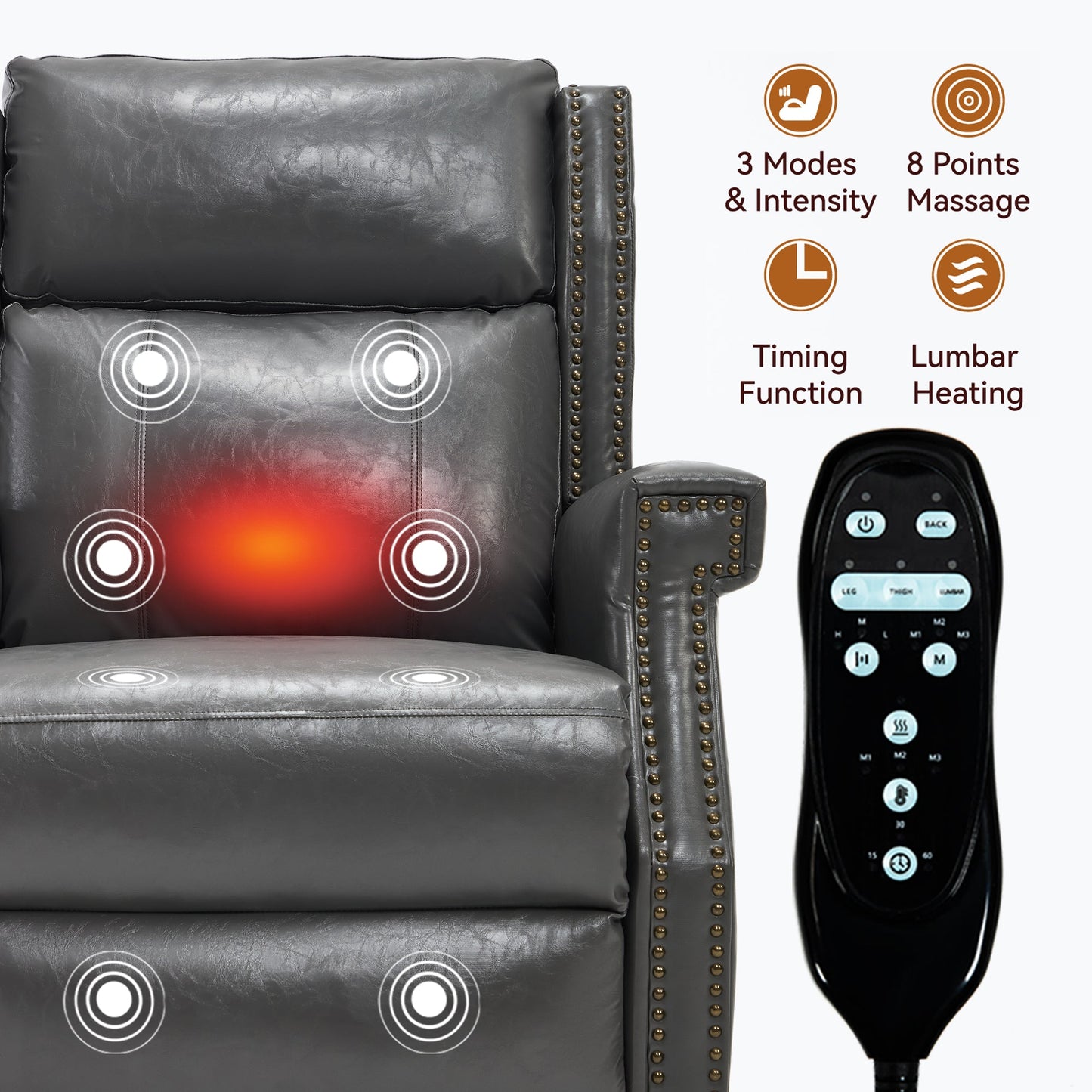 Grey Manual Recliner Chair in Faux Leather