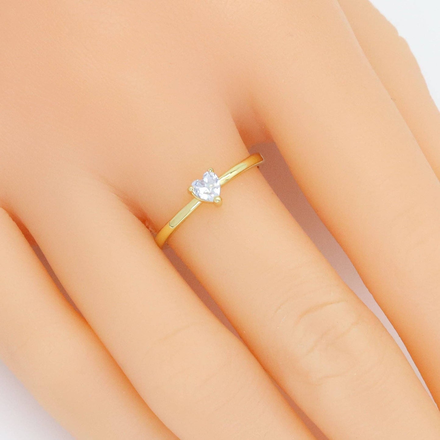 Tiny CZ Heart thin Adjustable Ring, Sku#LD599