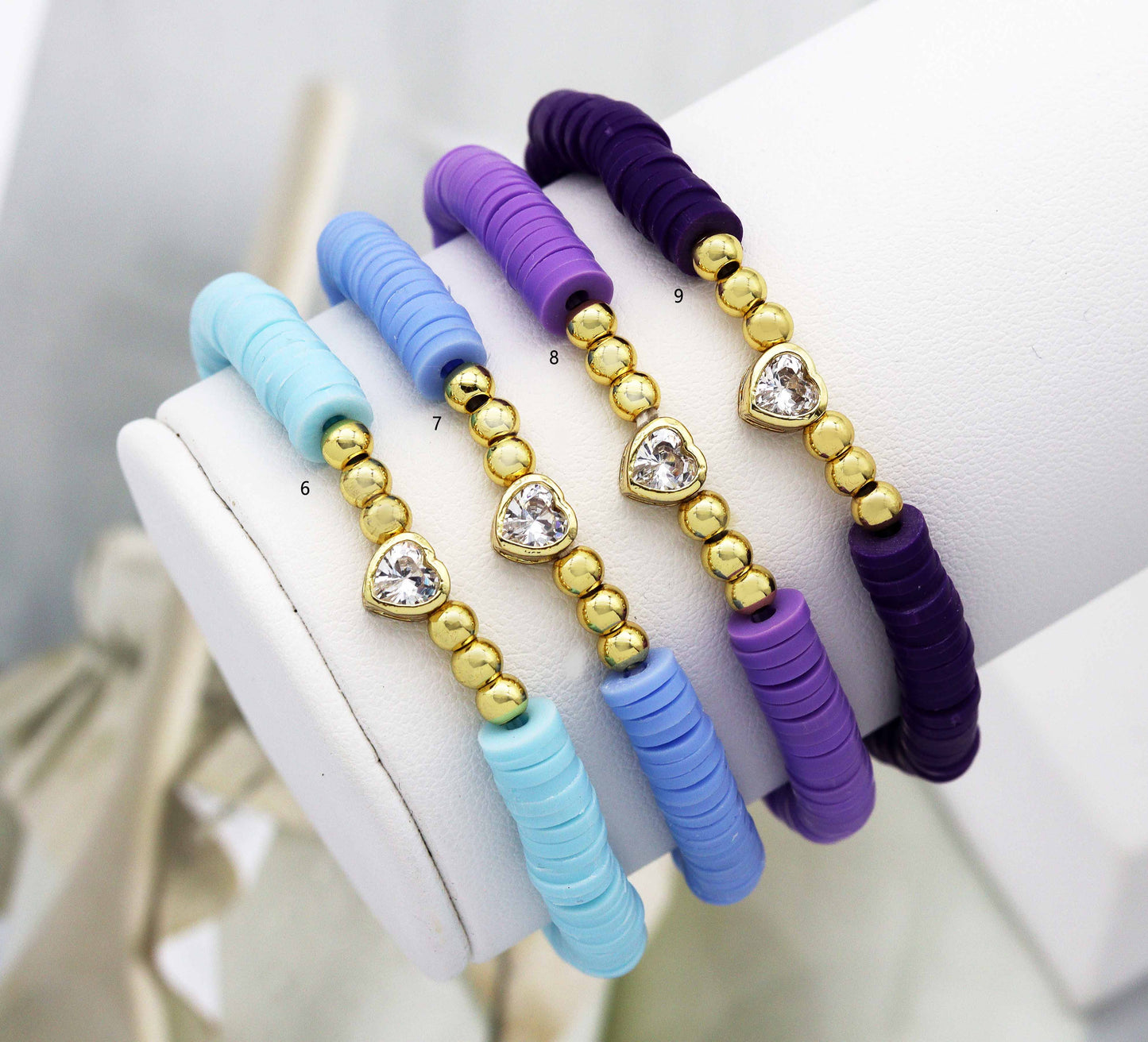 Colorful Heishi Bead with heart bracelets, sku#O111