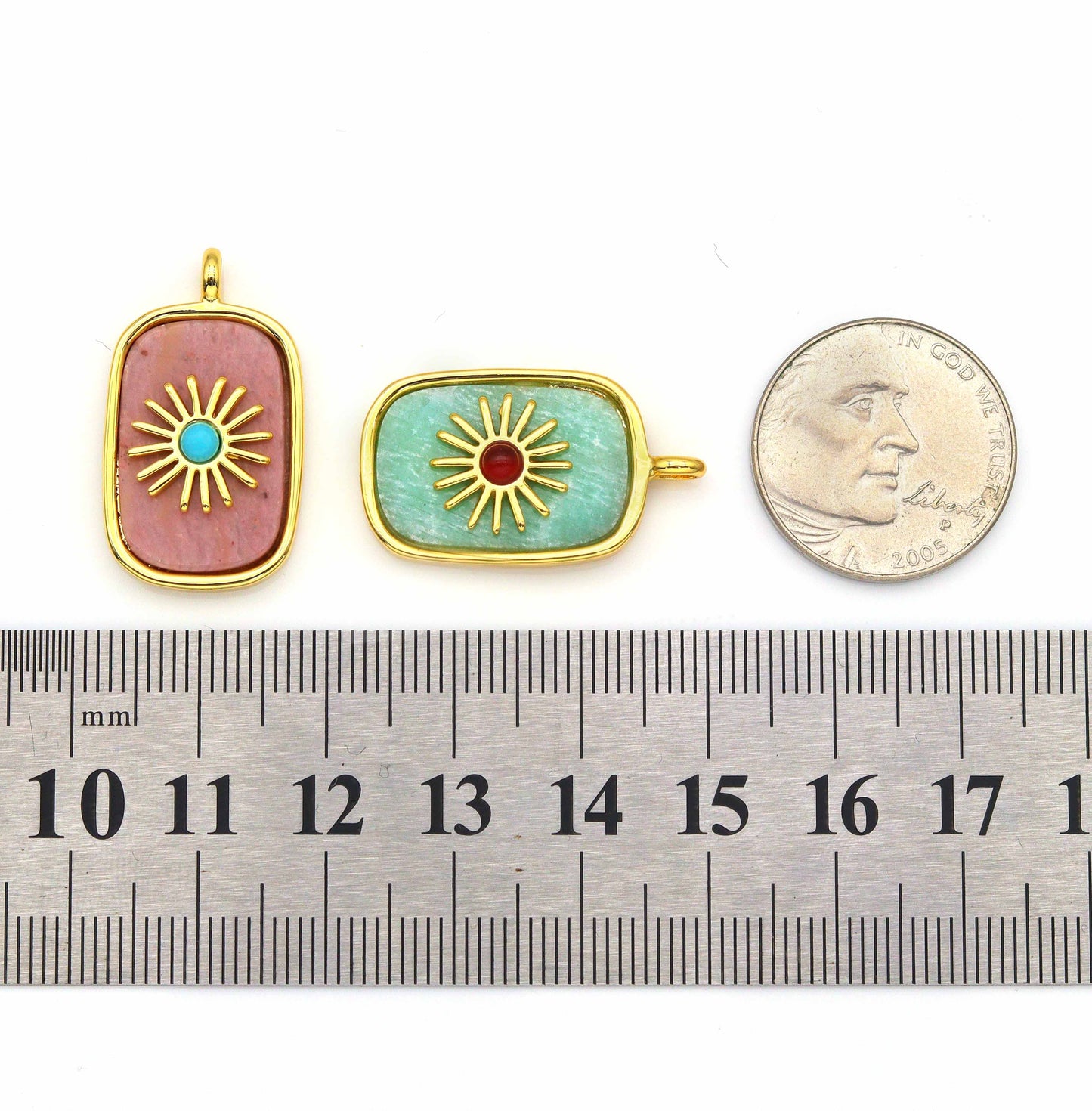 Gold North Star On Rectangle Gemstone Charm, Sku#LY14c